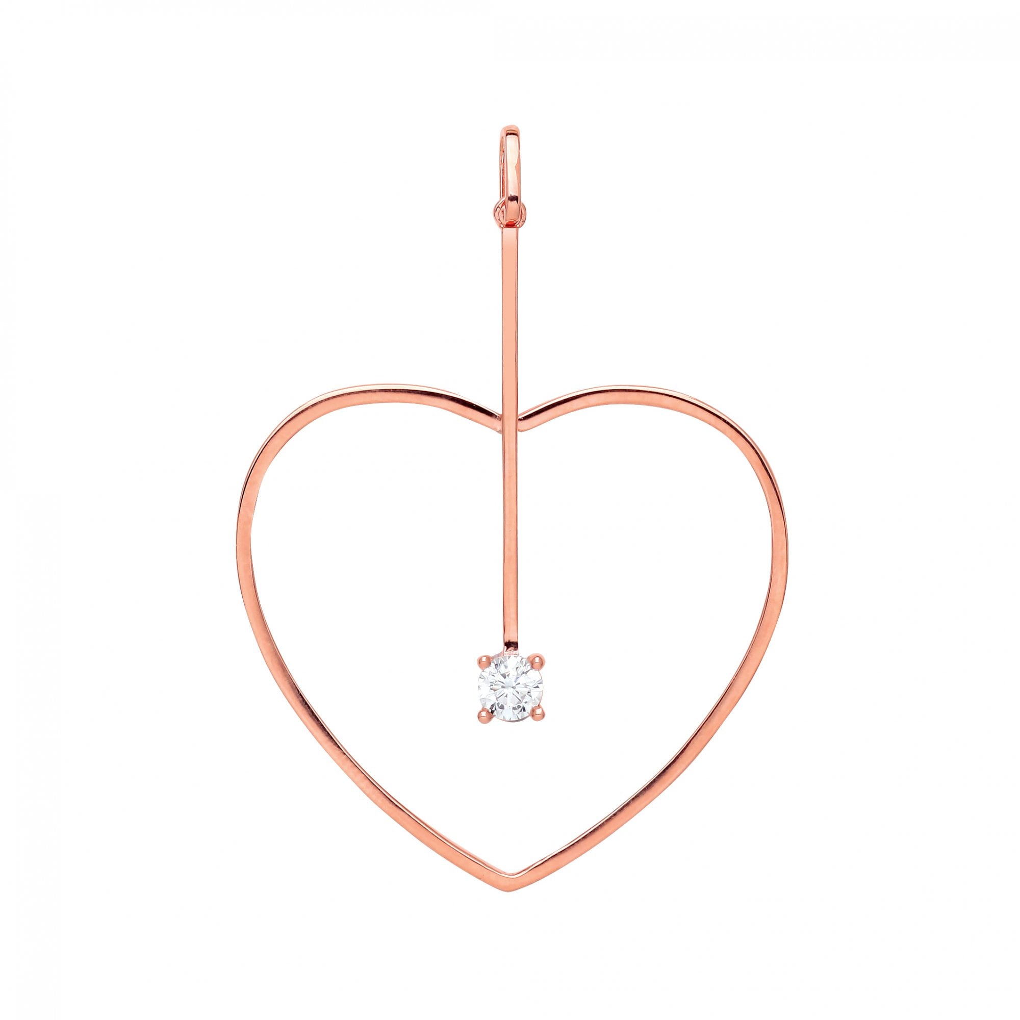 Rose Gold Plated Fancy CZ Heart & Line Pendant