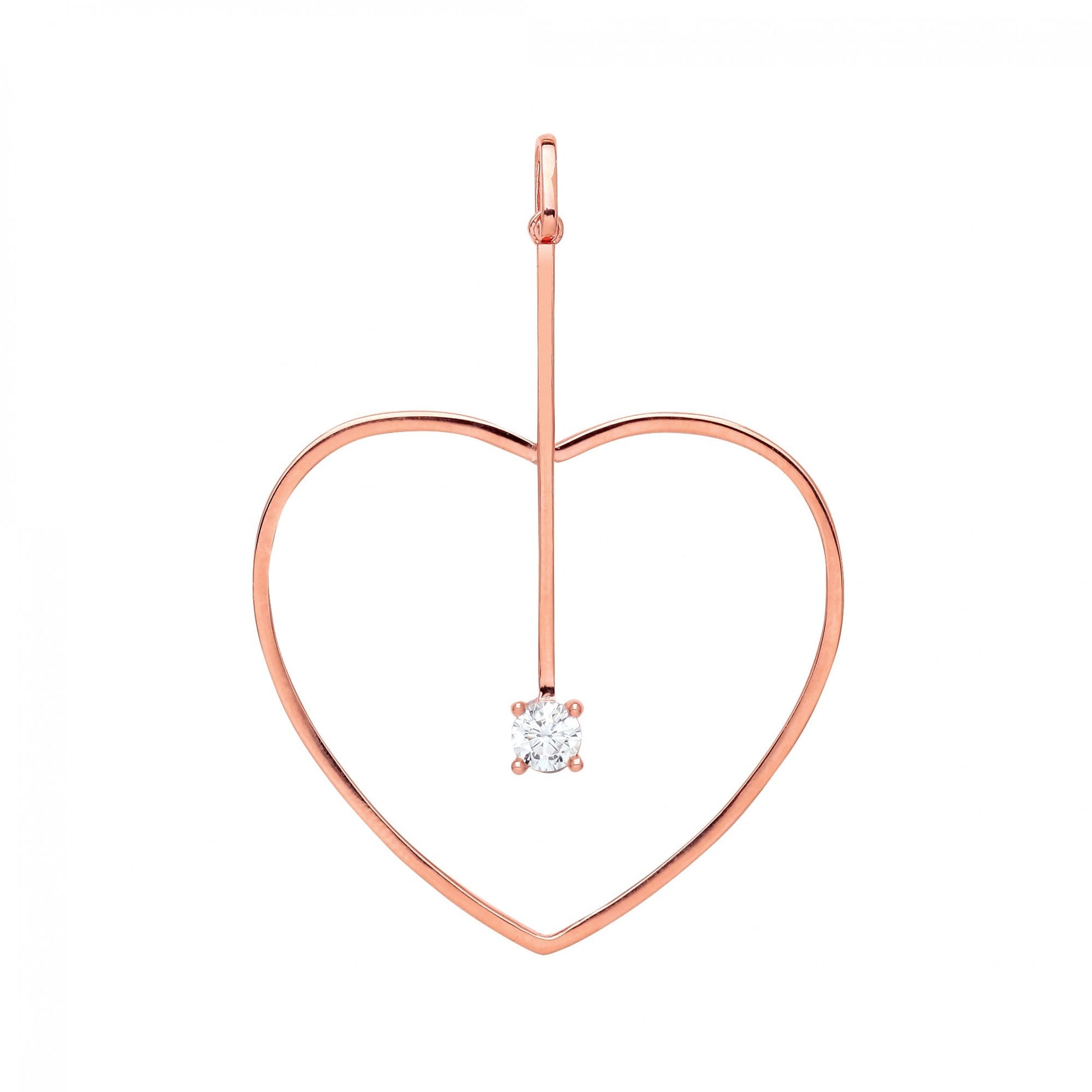 Rose Gold Plated Fancy CZ Heart & Line Pendant