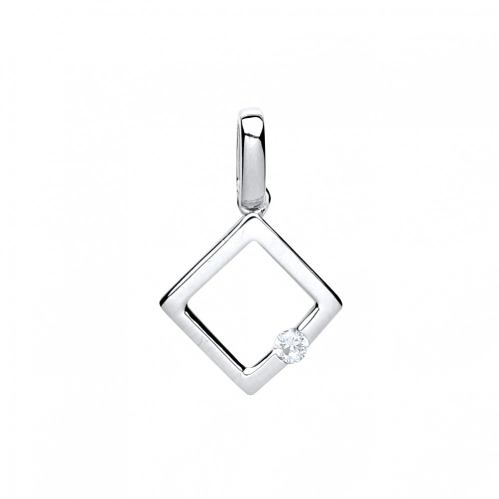 925 Sterling Silver Fancy Square Pendant With A Single Stone