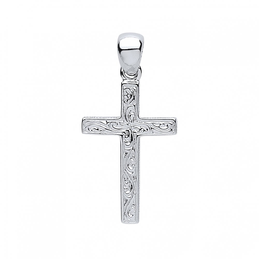 925 Sterling Silver Flat Engraved Cross Pendant