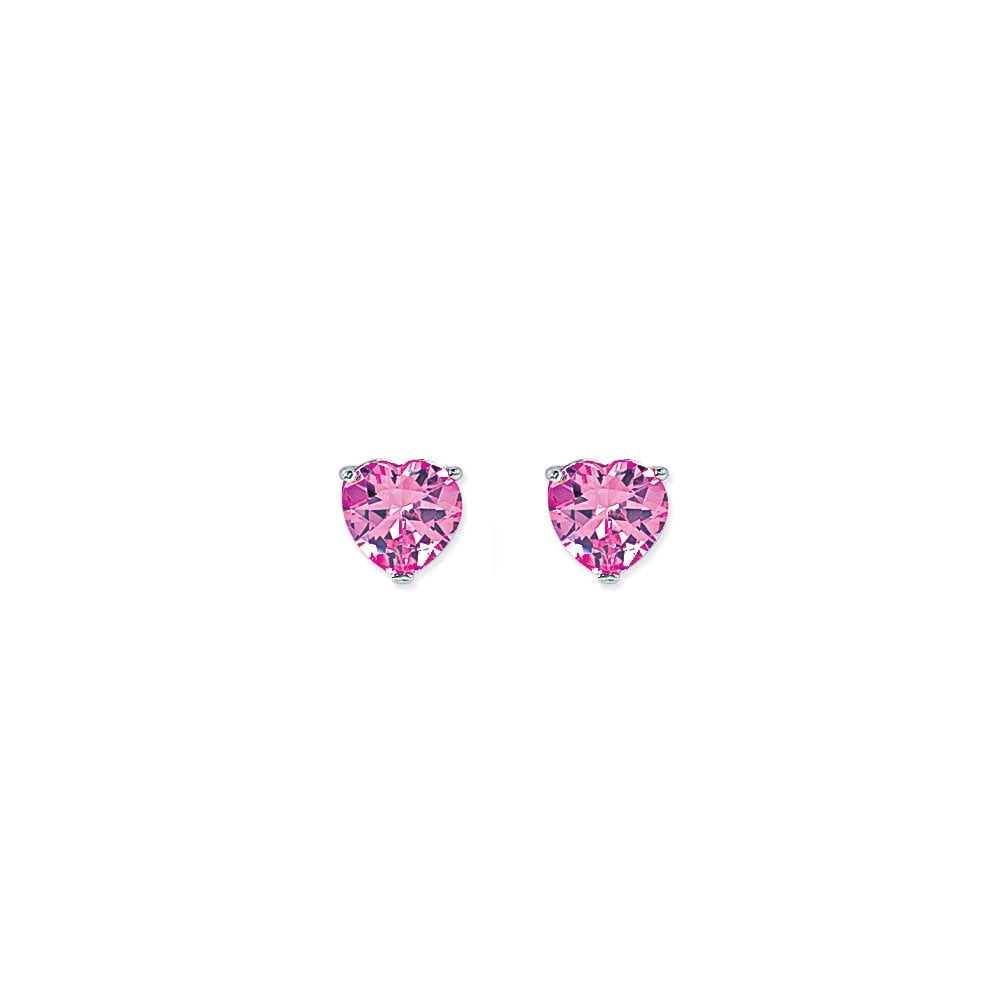 10mm Pink Heart Silver Stud Earrings