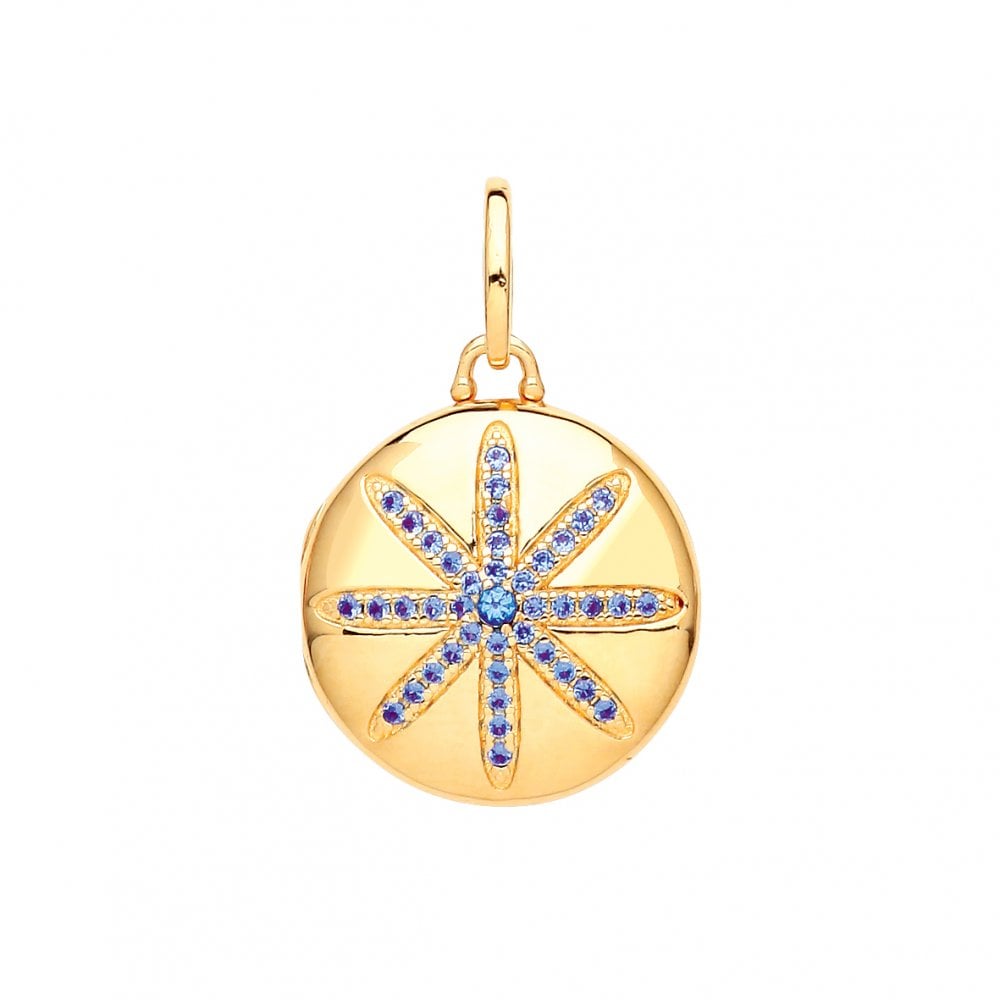 Gold Pl 18mm Locket With Sapphire Stone Set Flower Design