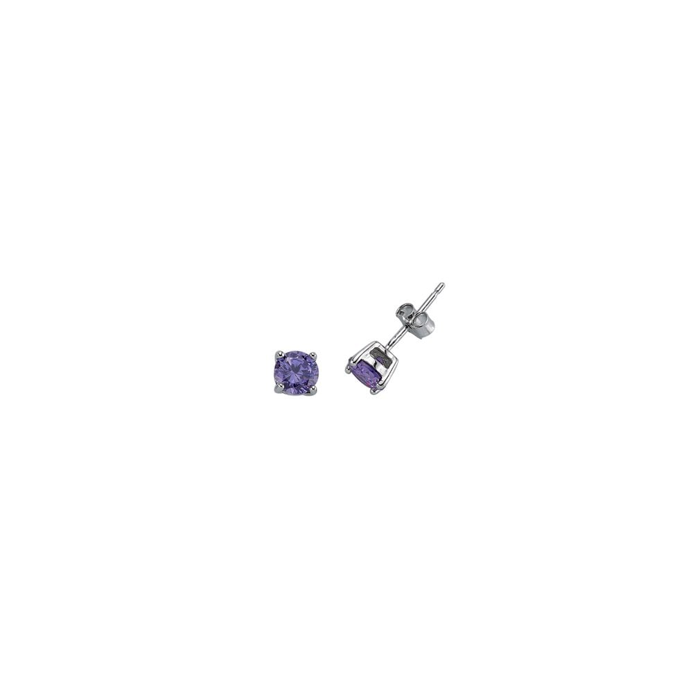 925 Sterling Silver Round Amethyst Stud Earrings (Pack of 5)