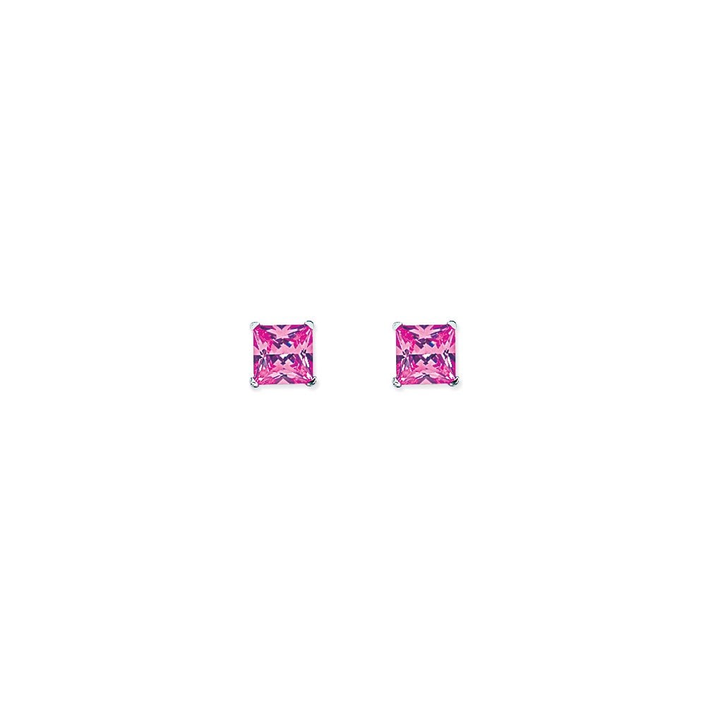 7mm Pink Square 925 Sterling Silver Stud Earrings (Pack of 5)