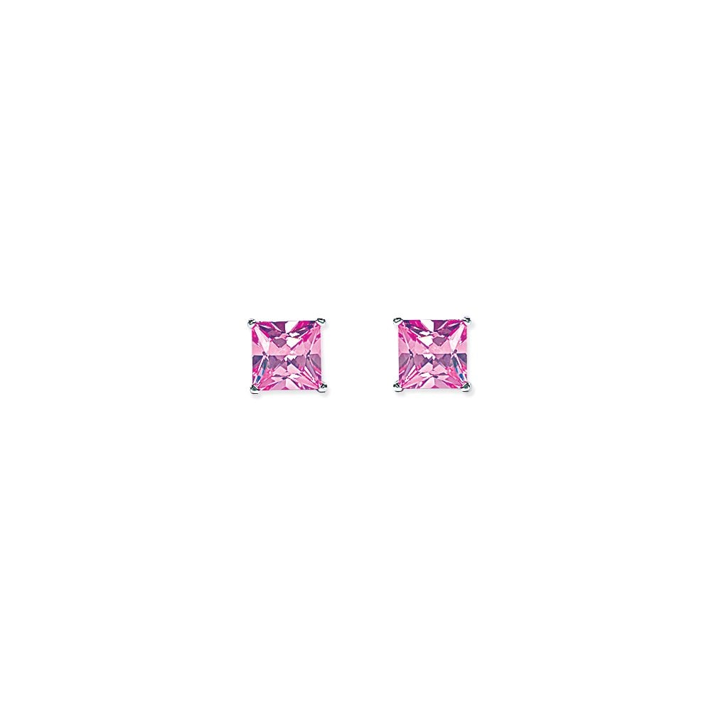 8mm Pink Square 925 Sterling Silver Stud Earrings