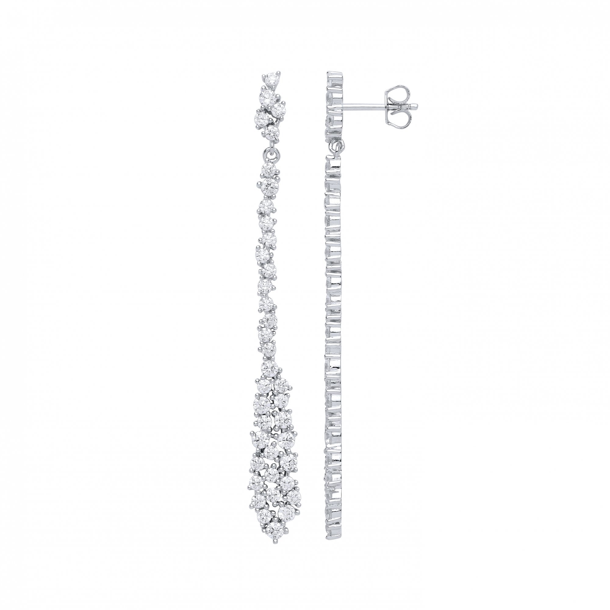 925 Sterling Silver CZ Fancy Line Drop Earrings