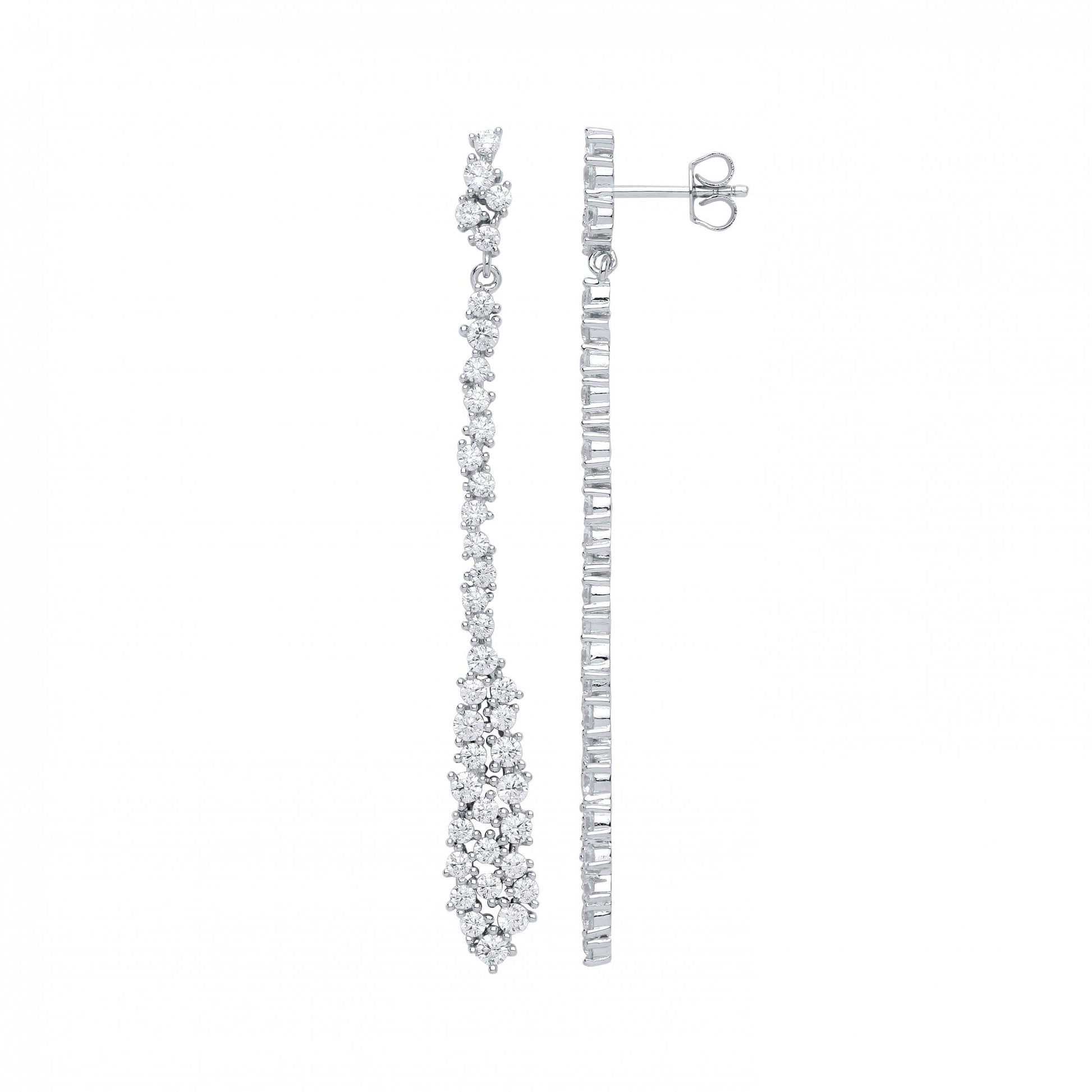 925 Sterling Silver CZ Fancy Line Drop Earrings