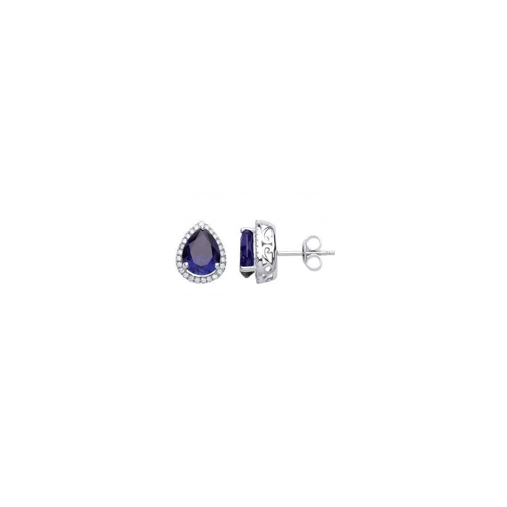 925 Sterling Silver Cubic Zirconia Creative Sapphire Pear Drop Studs