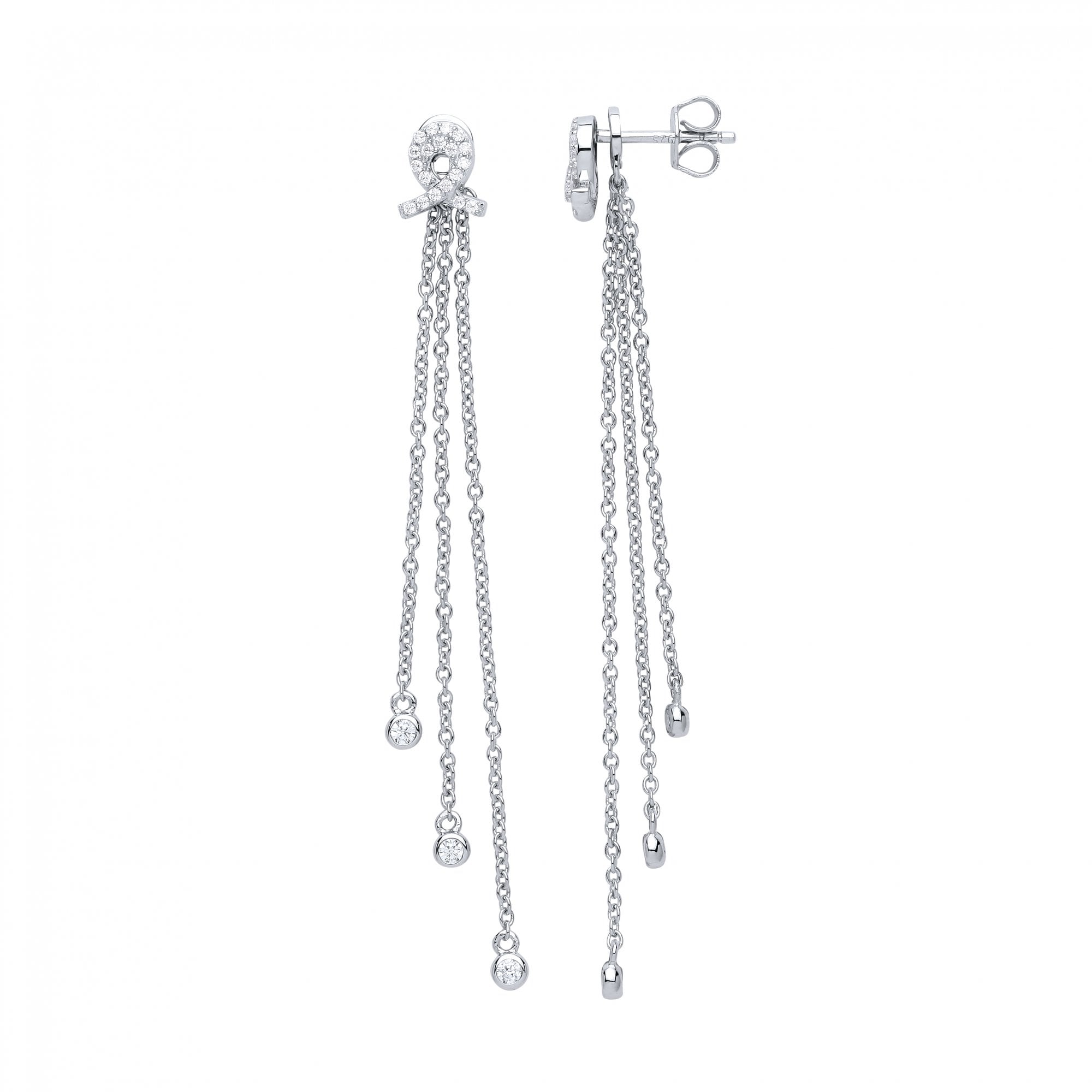 925 Sterling Silver CZ Fancy Chain Drop Earrings