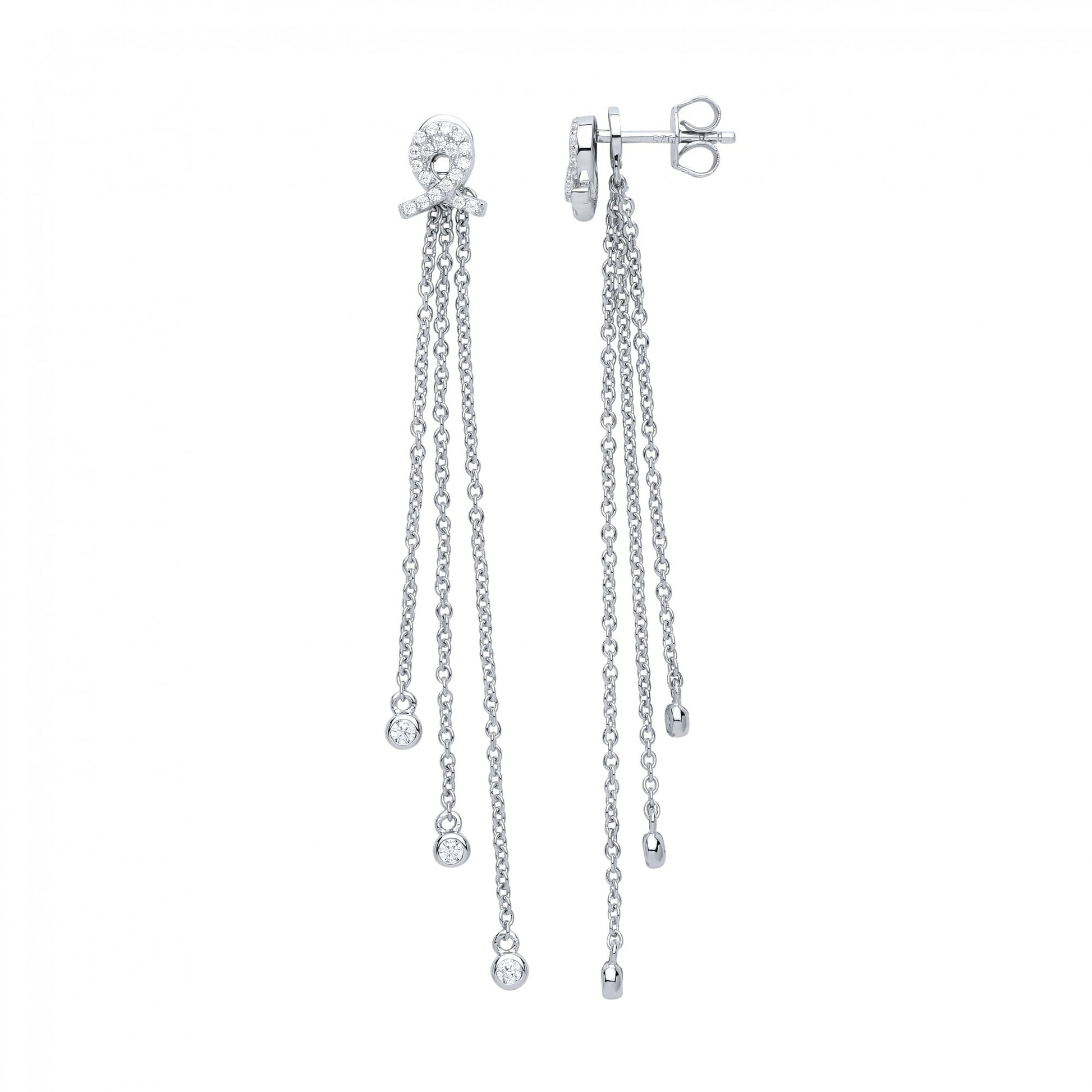 925 Sterling Silver CZ Fancy Chain Drop Earrings