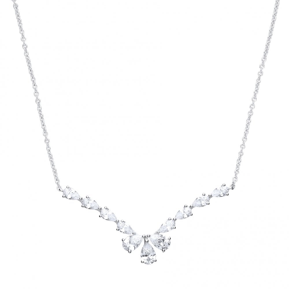925 Sterling Silver CZ Tear Drop Fancy Necklace