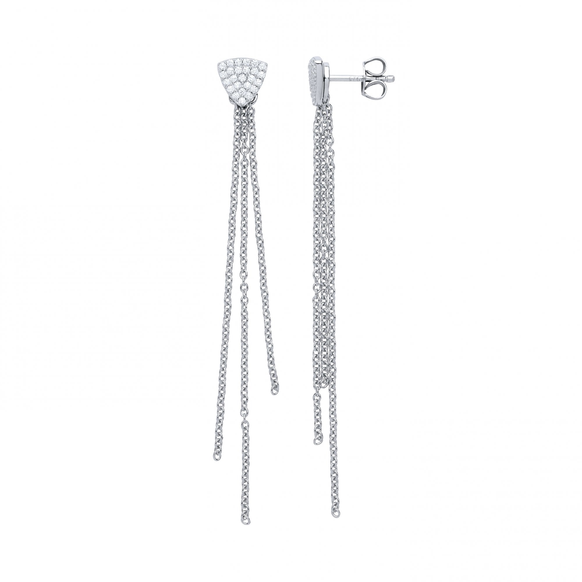 925 Sterling Silver CZ Fancy Chain Drop Earrings