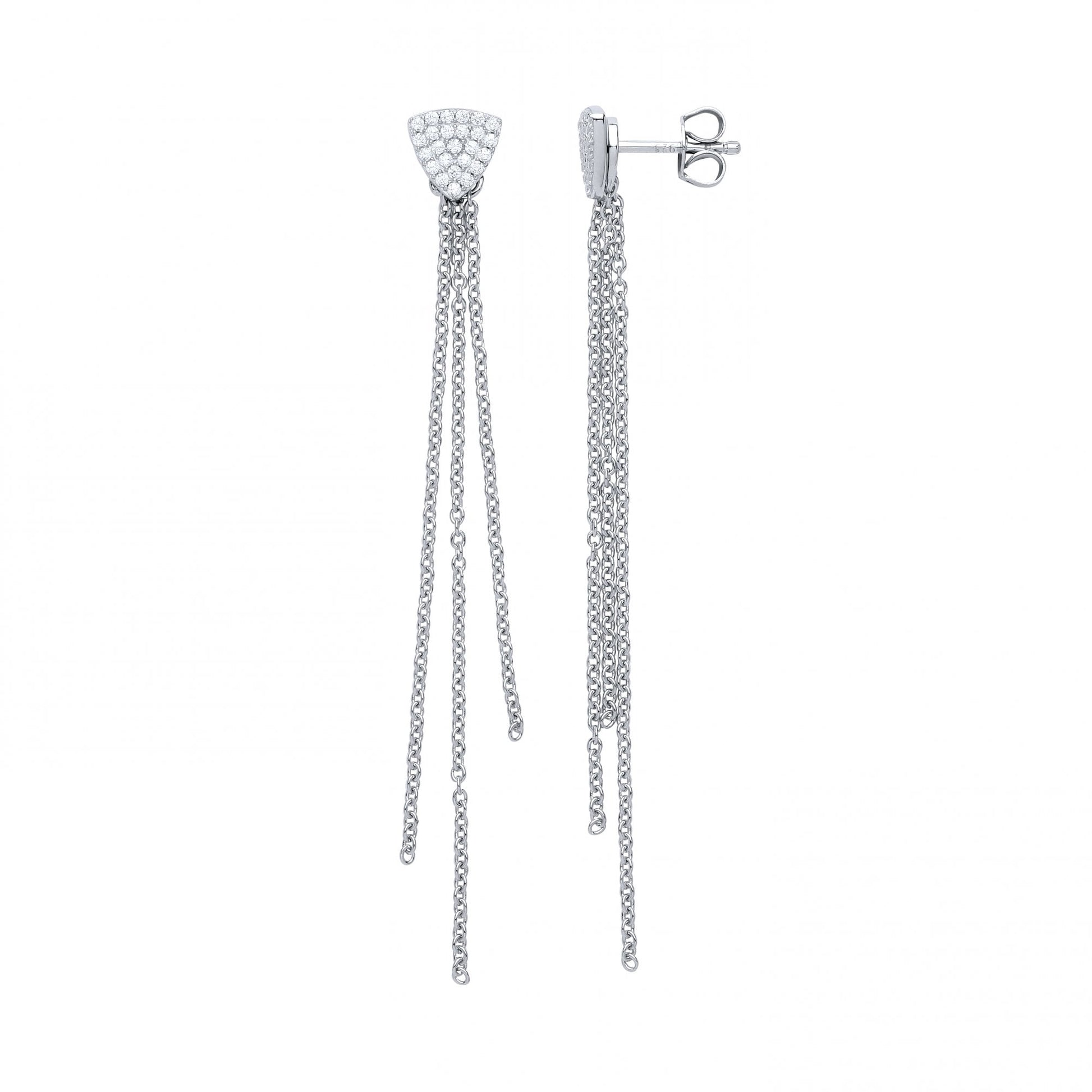 925 Sterling Silver CZ Fancy Chain Drop Earrings