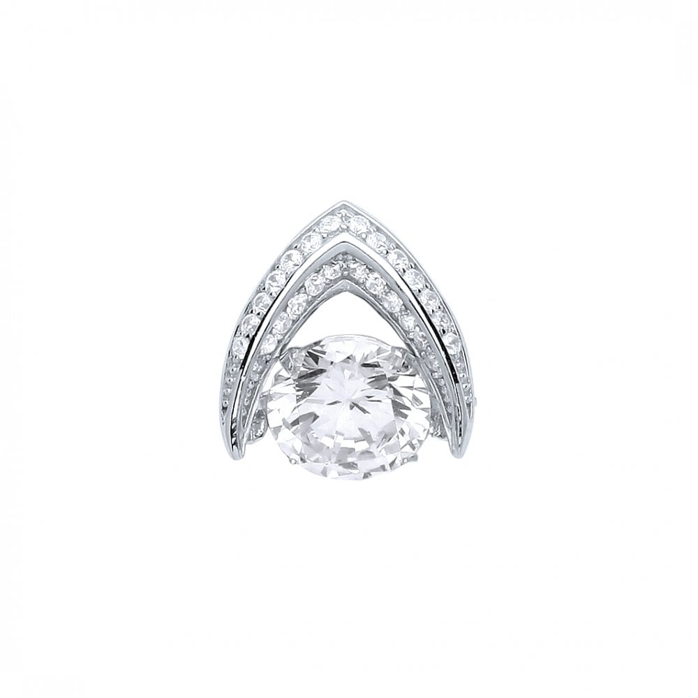 925 Sterling Silver CZ Pave Set Fancy Pendant With Floating CZ Stone