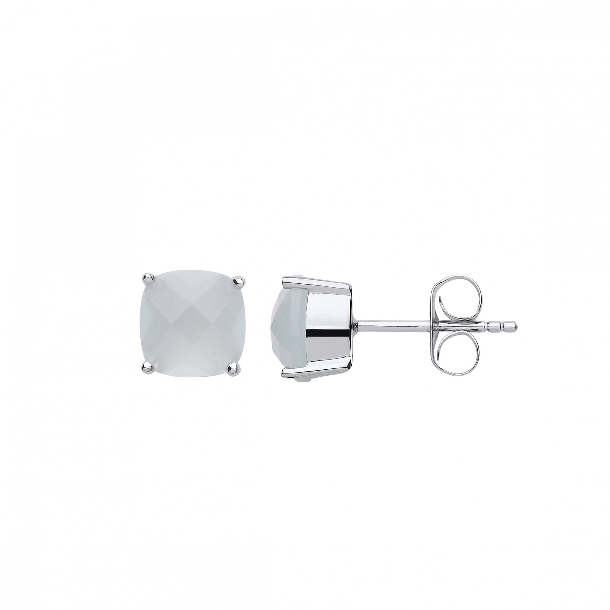 925 Sterling Silver Fancy Milky Aquamarine 8mm Cushion Cut Studs