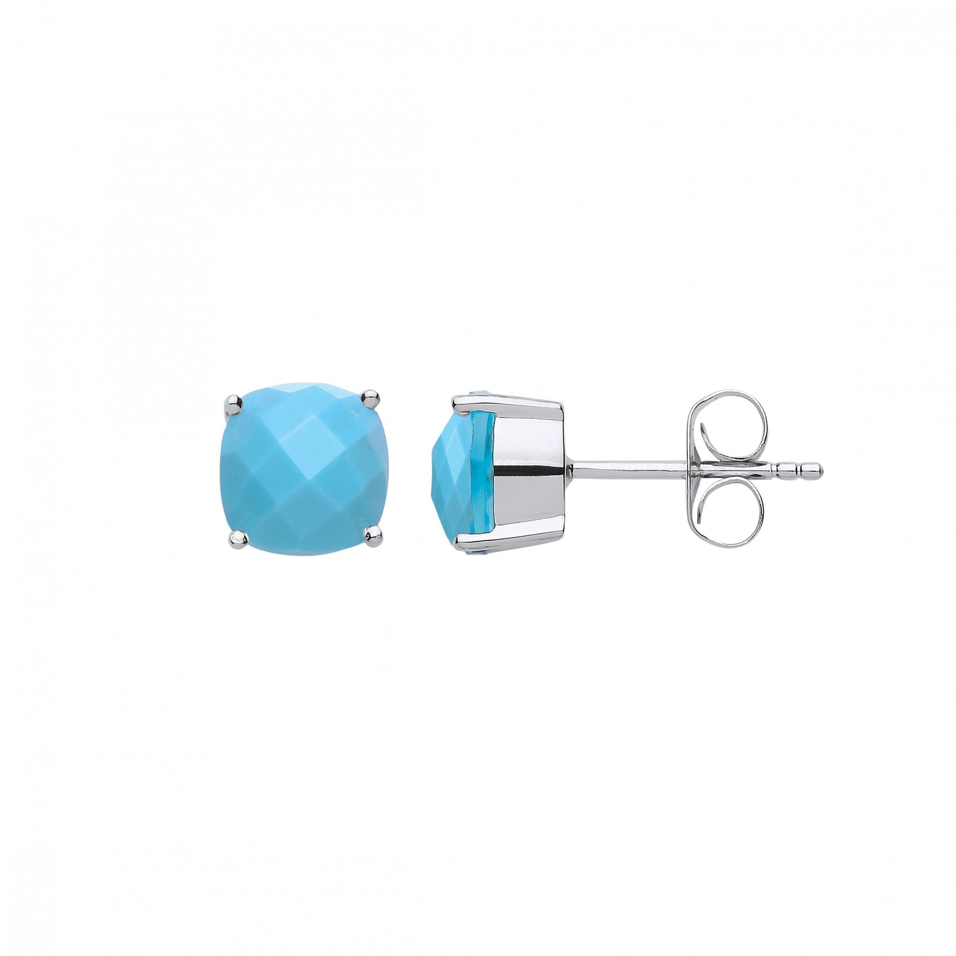 925 Sterling Silver Fancy Turquoise 8mm Cushion Cut Studs