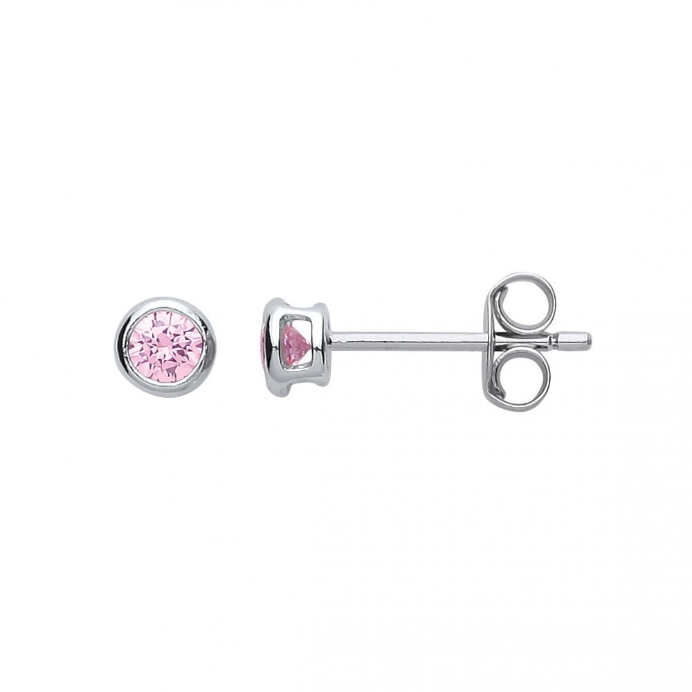 3mm Pink CZ Rubover Round 925 Sterling Silver Stud Earrings (Pack of 5)