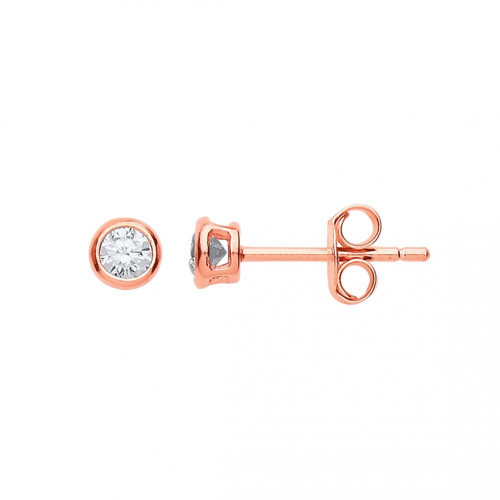 3mm CZ Rubover Round Rose Gold Plated Stud Earrings (Pack of 5)