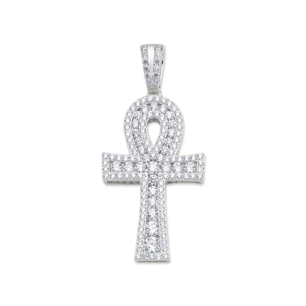 925 Sterling Silver CZ Ankh Cross Pendant