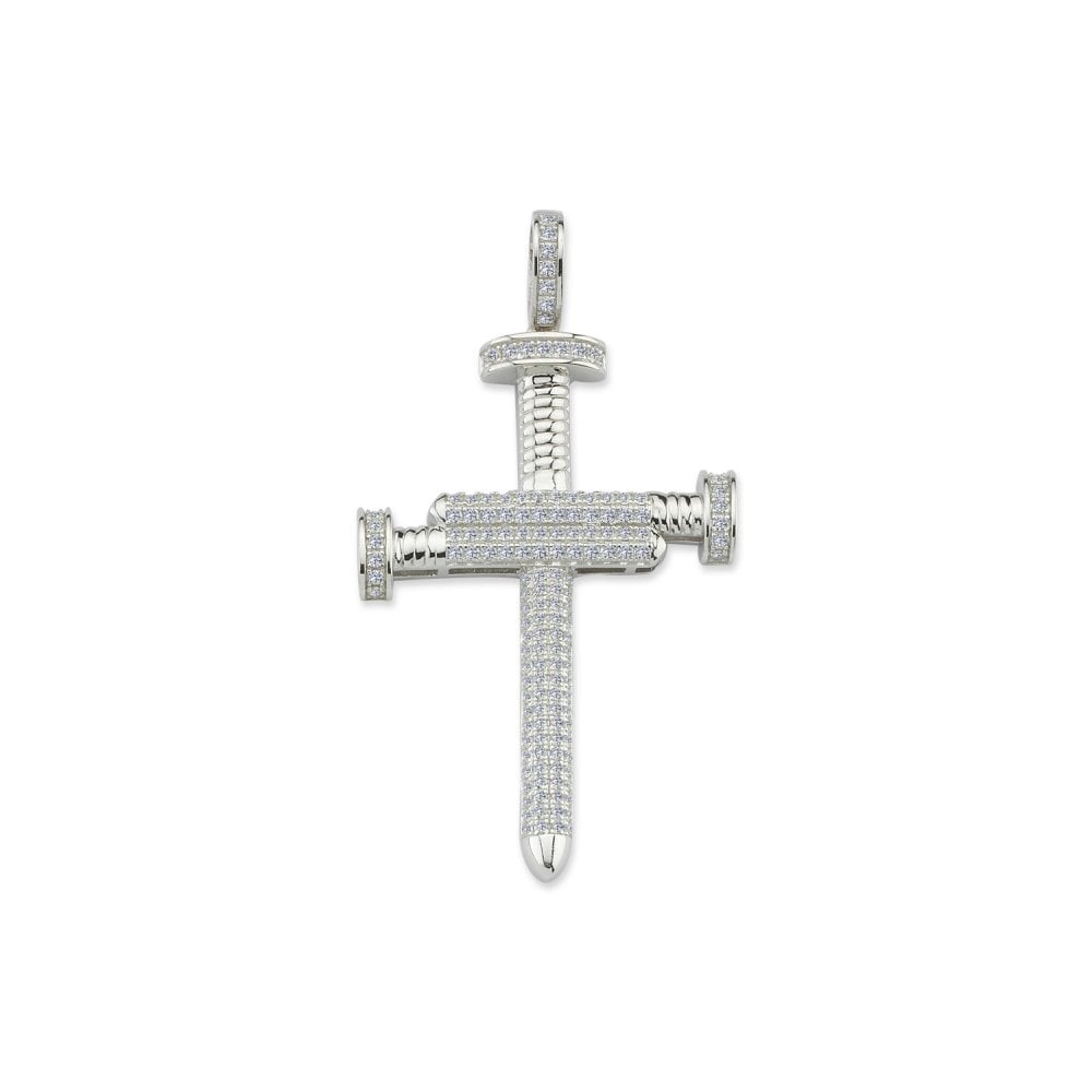 925 Sterling Silver CZ Pave Set Fancy Cross Pendant