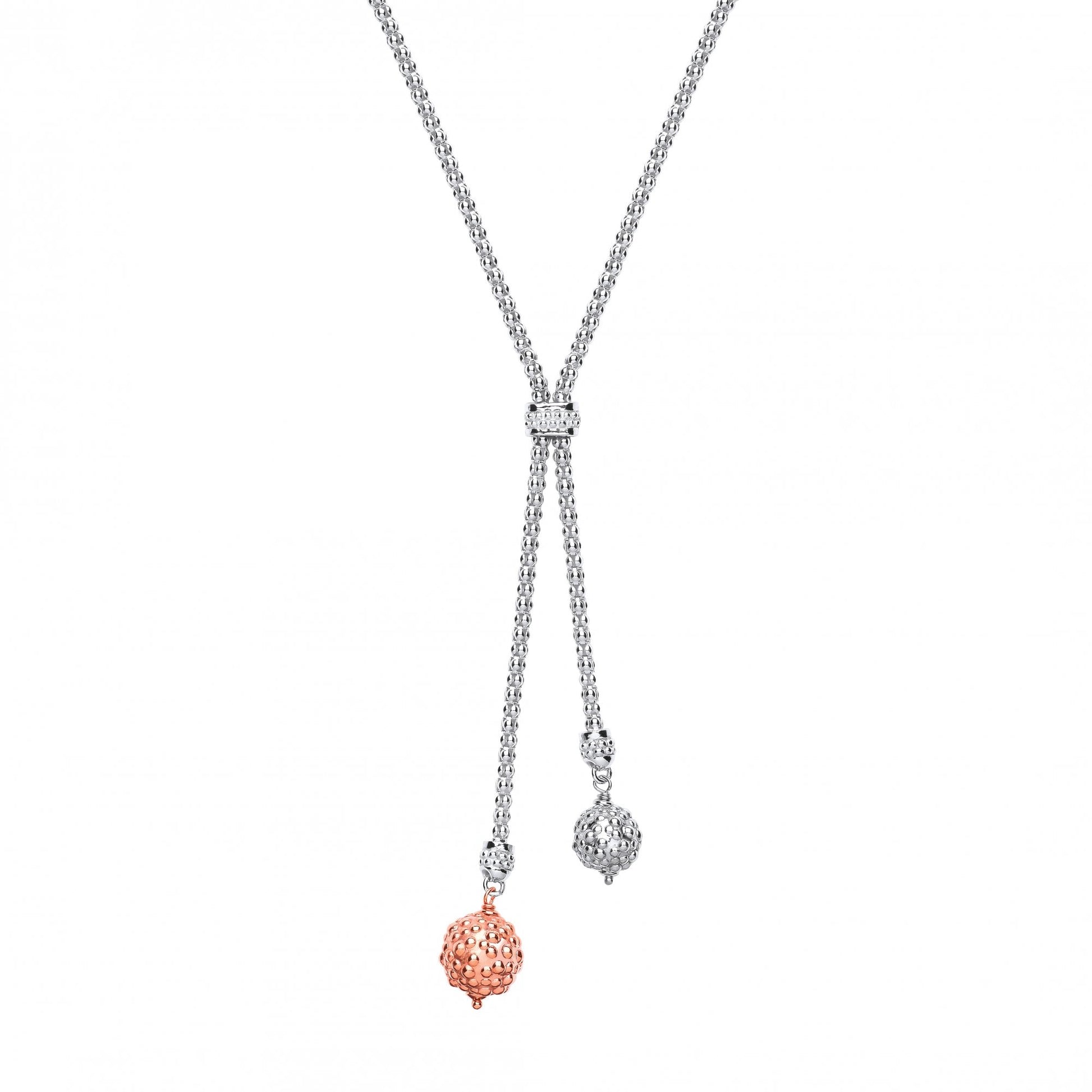 Silver & Rose Gold Plated Fancy Bead Necklace With 2 Balls