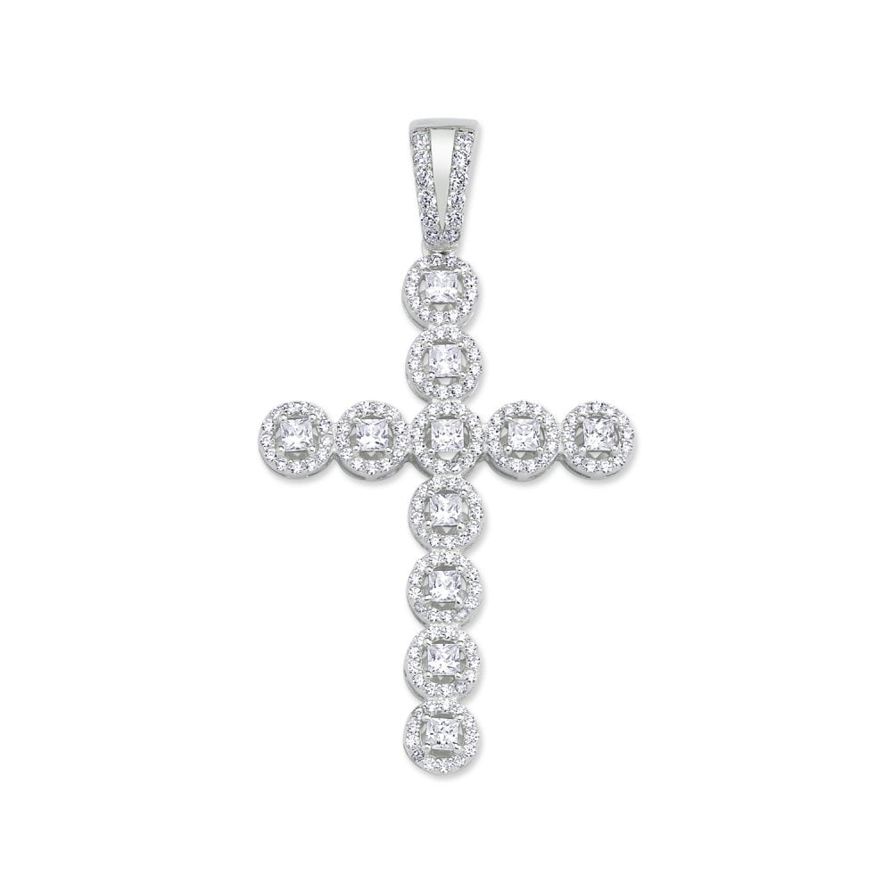 925 Sterling Silver CZ Fancy Cross Pendant