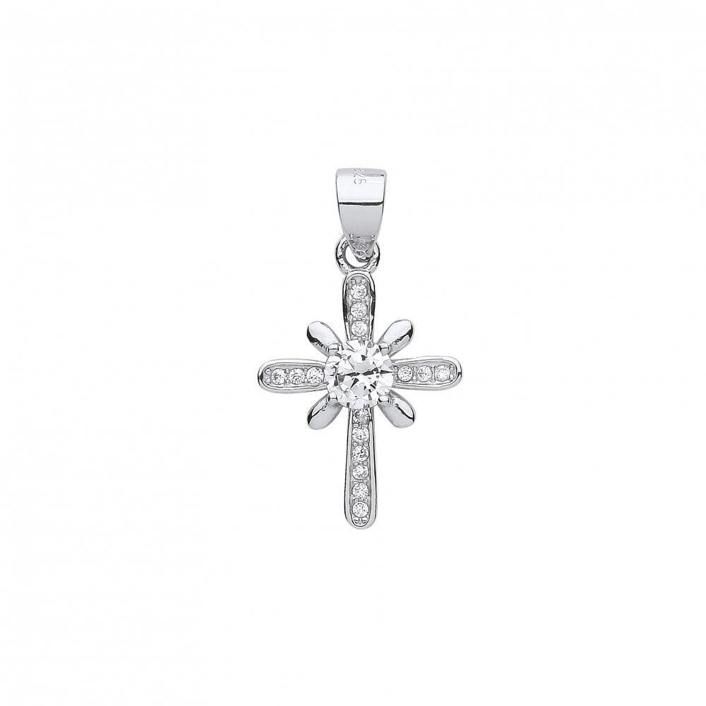 925 Sterling Silver CZ Fancy Cross Pendant
