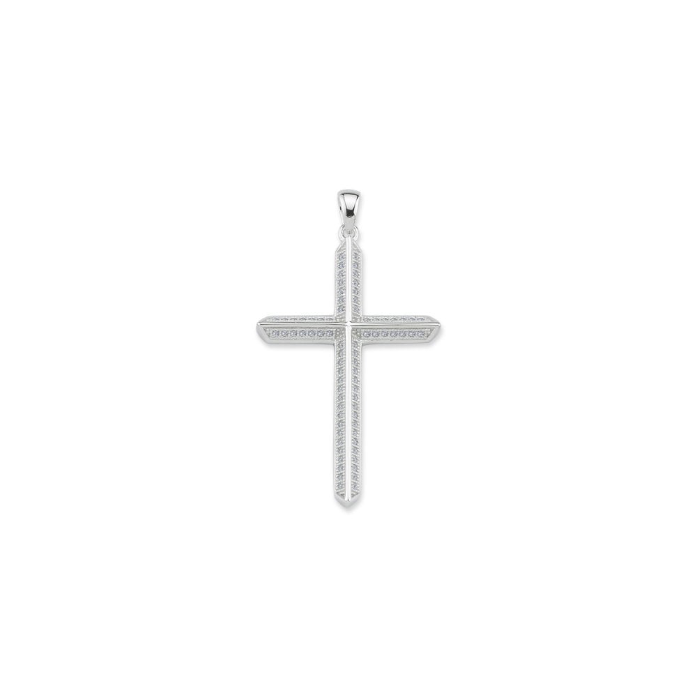 925 Sterling Silver CZ Pave Set Cross Pendant