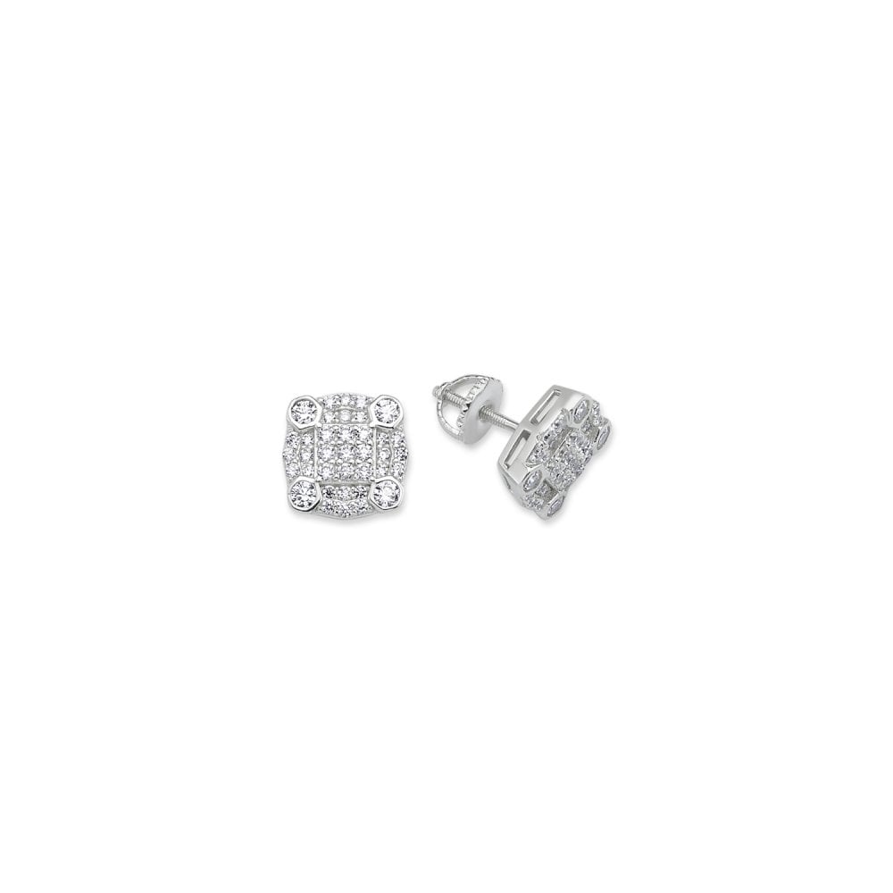 925 Sterling Silver CZ Fancy Square Stud Earrings