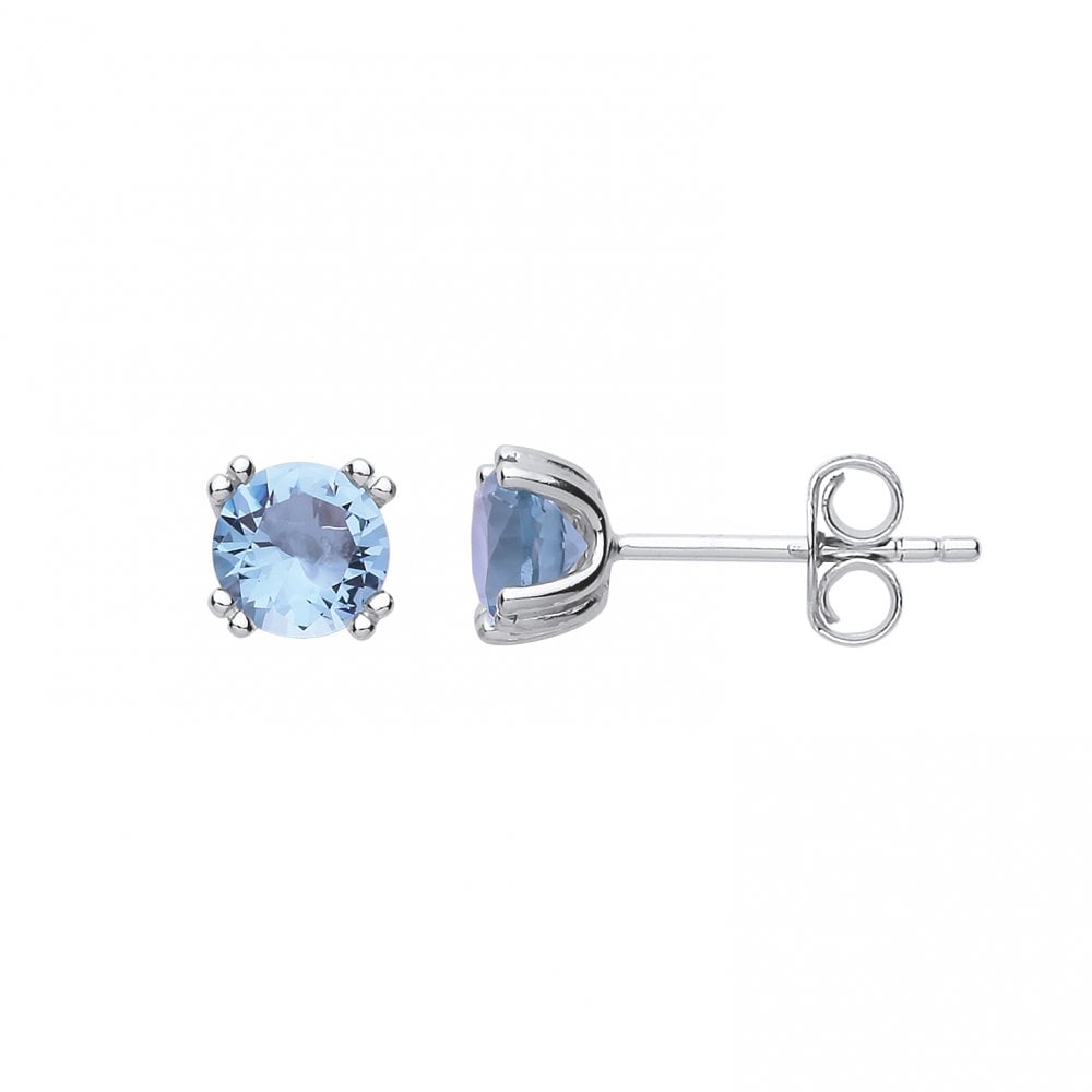 925 Sterling Silver Aqua CZ Stud Earrings