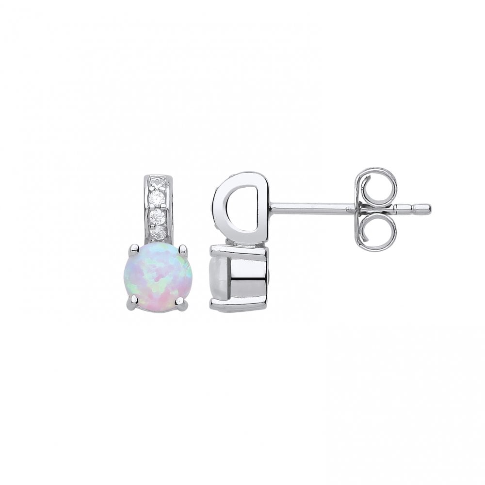 925 Sterling Silver Cubic Zirconia & Opal Halo Stud Earrings