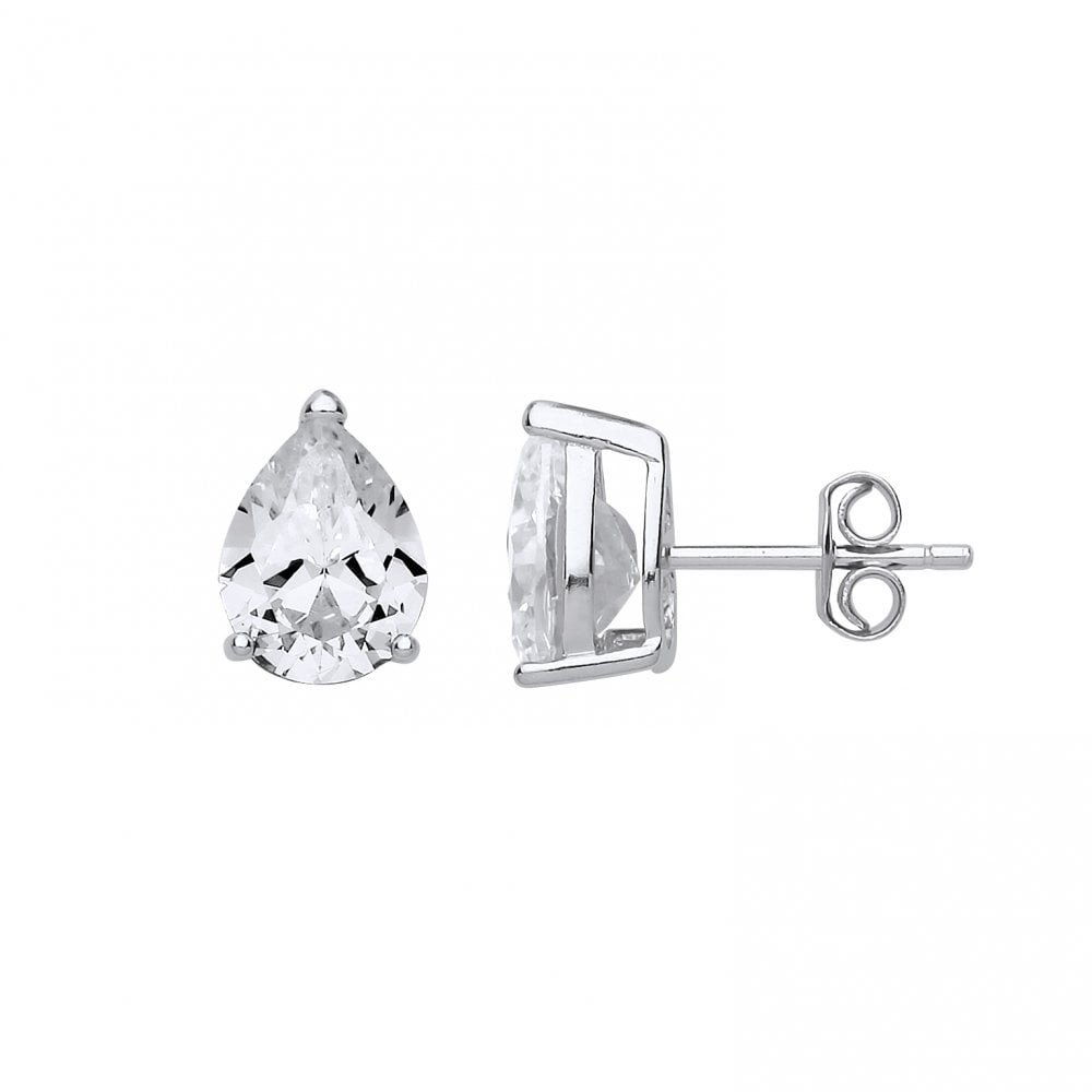 925 Sterling Silver CZ Single Stone Pear Shape Stud Earrings