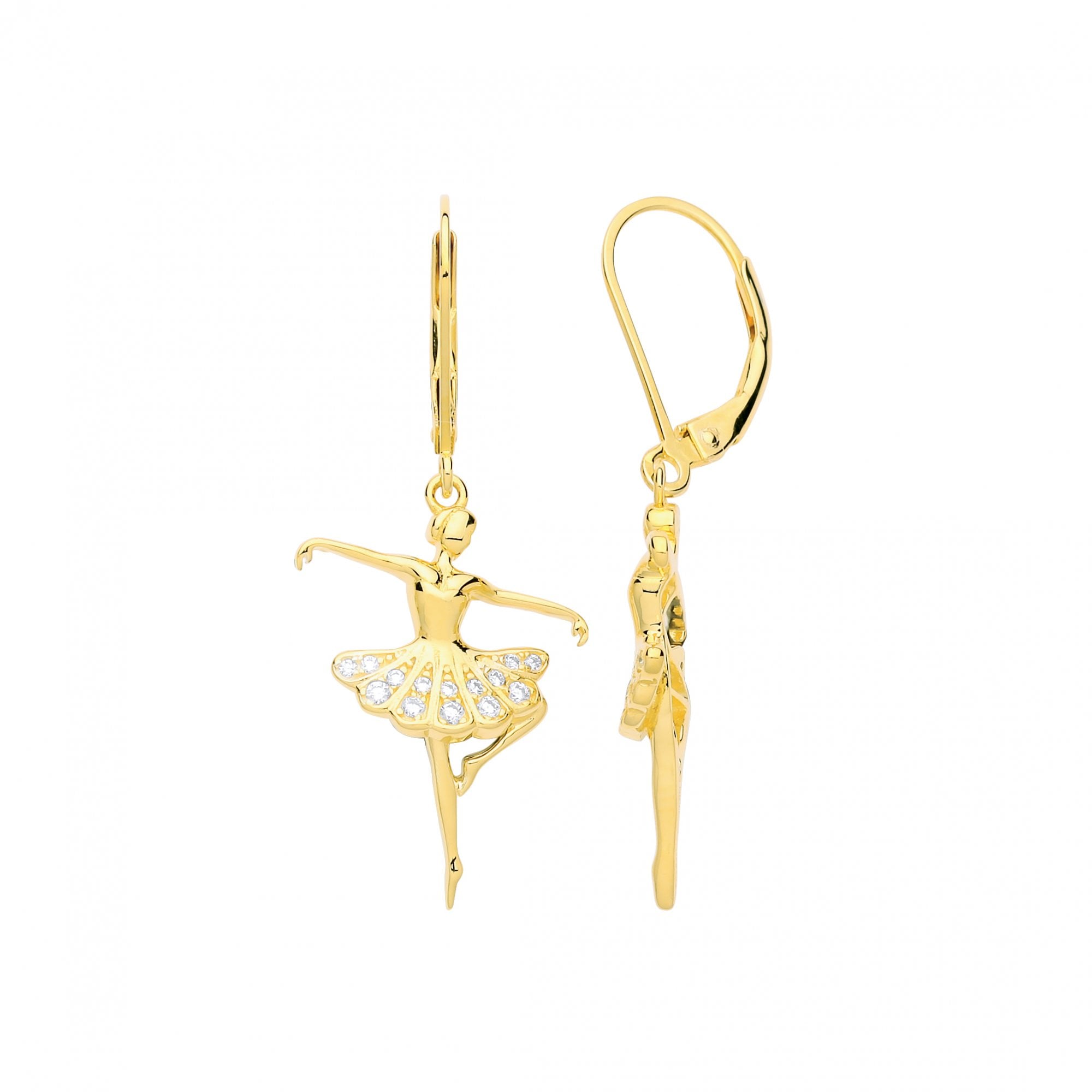 Gold Plated CZ Ballerina Fancy Drop Earrings