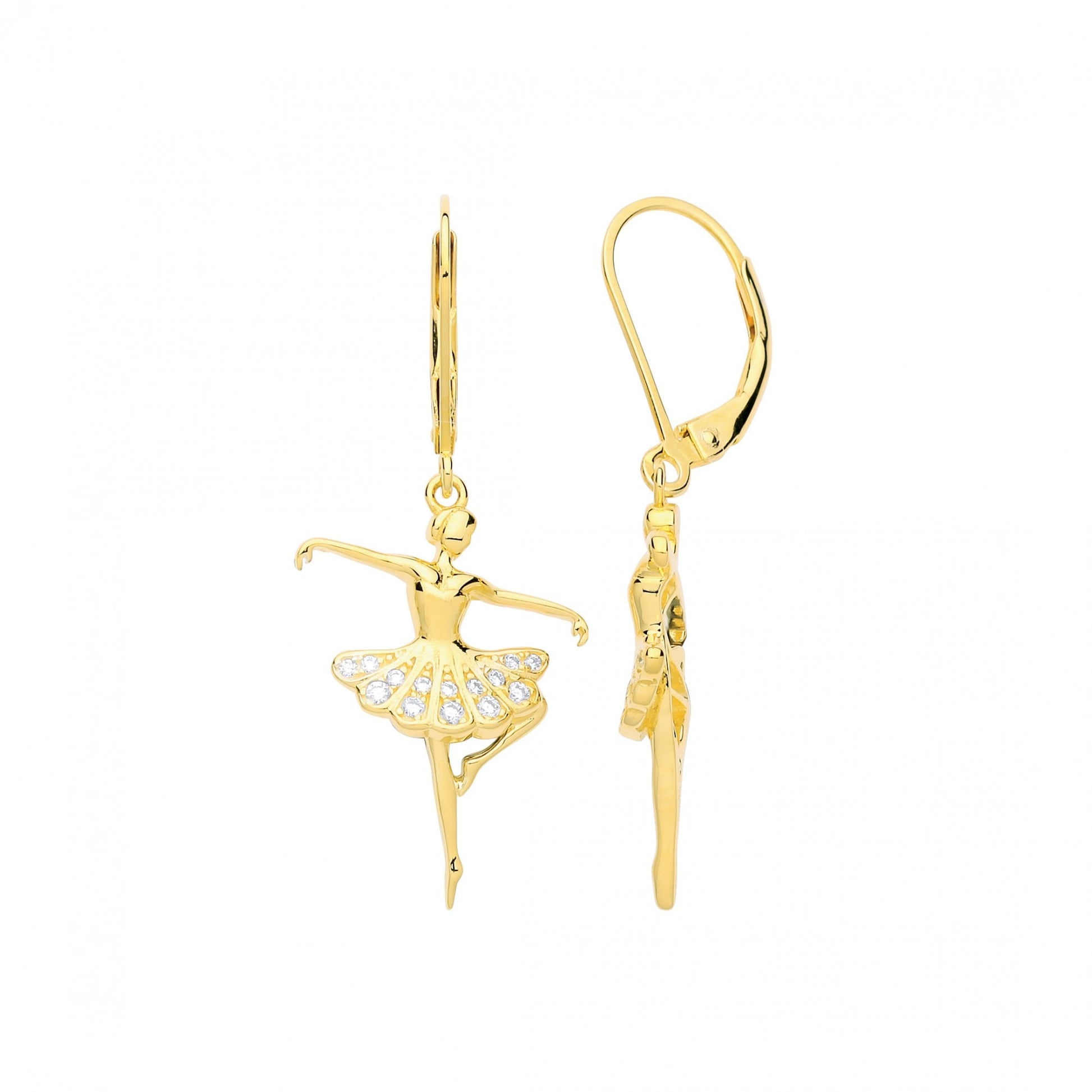 Gold Plated CZ Ballerina Fancy Drop Earrings