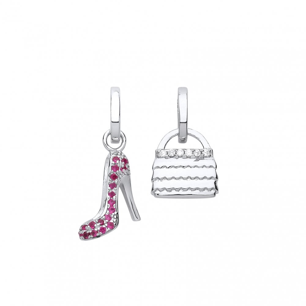 925 Sterling Silver CZ & Ruby Handbag & Heel Drop Earrings