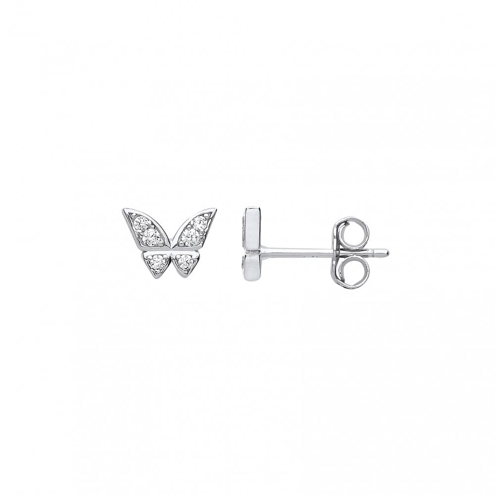 925 Sterling Silver CZ Butterfly Stud Earrings