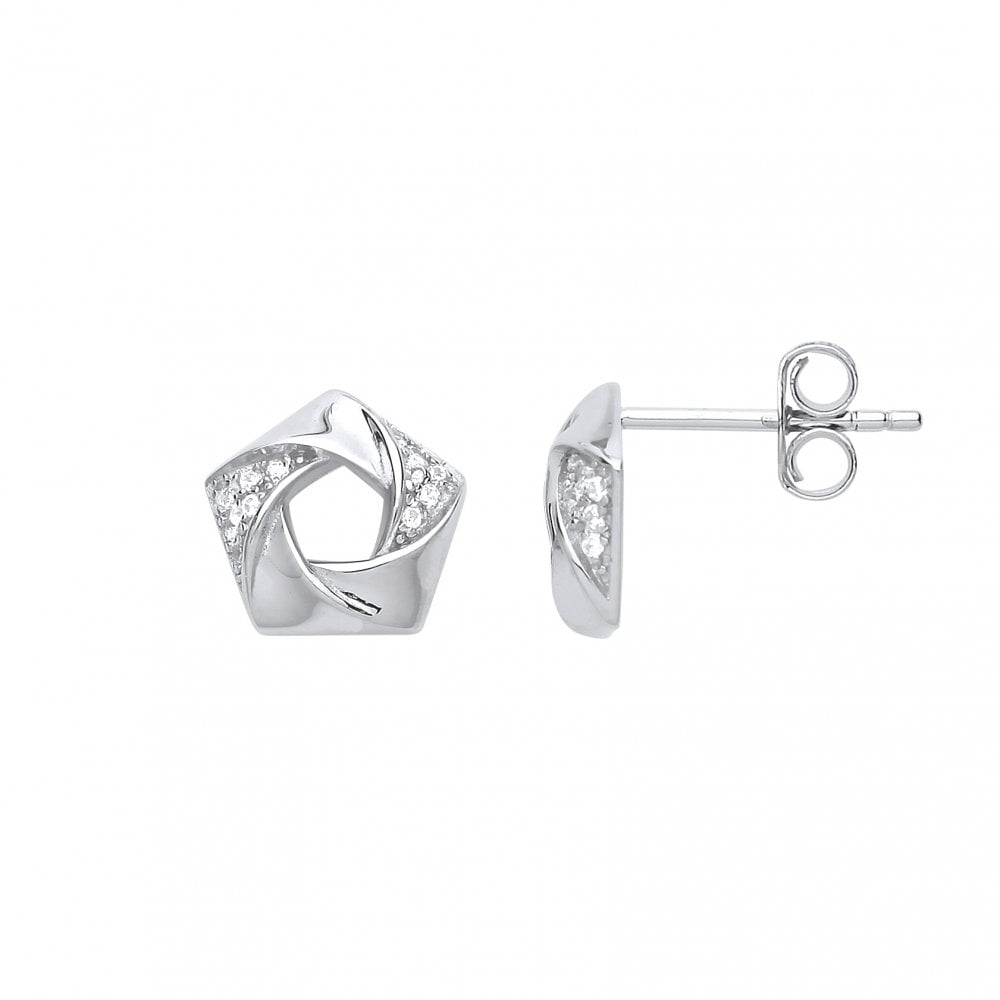 925 Sterling Silver CZ Cutout Flower Stud Earrings