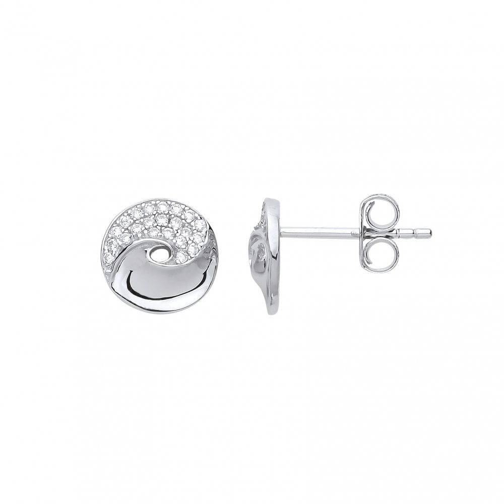 925 Sterling Silver CZ Twisted Interlocking Circle Stud Earrings