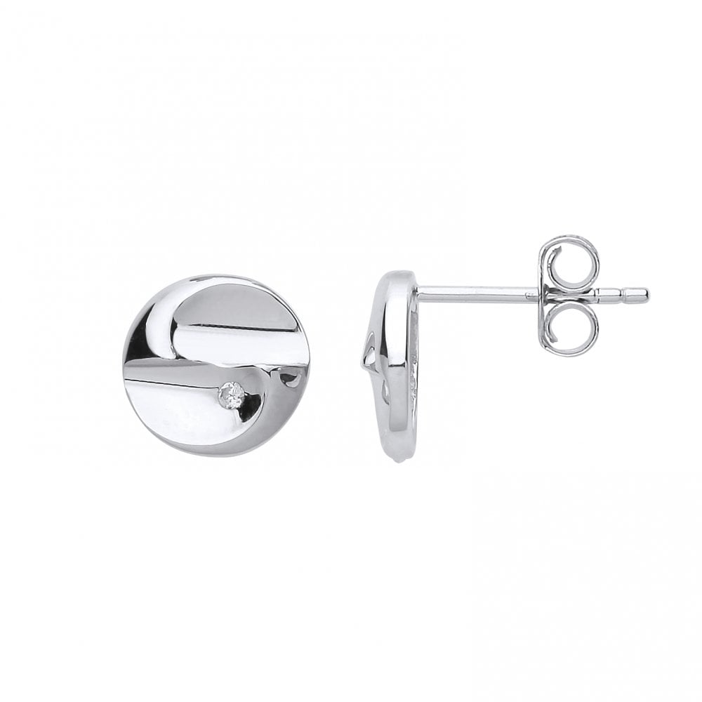 925 Sterling Silver CZ Stud Earrings With Dent Finish