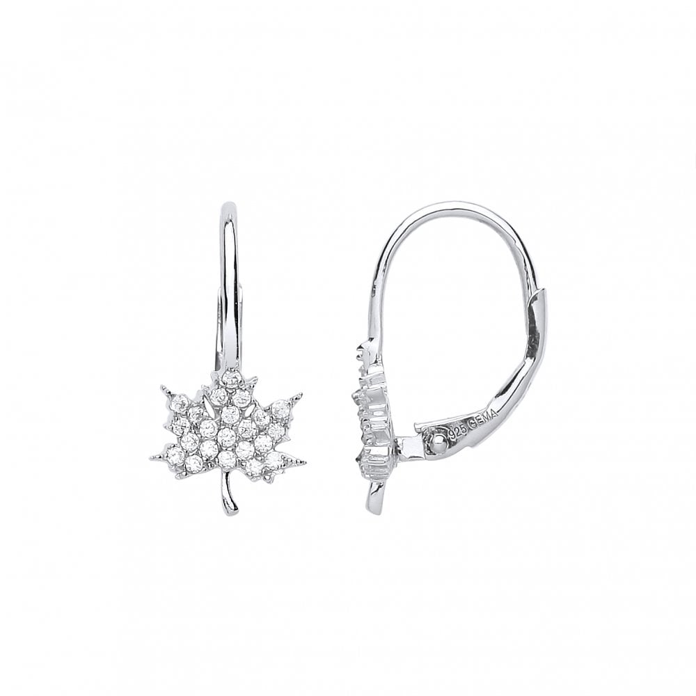925 Sterling Silver CZ Leaf Drop Earrings