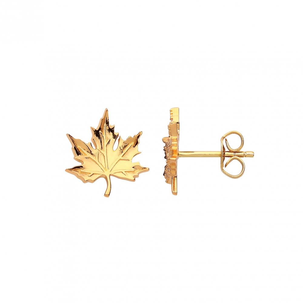 Gold Plated CZ Maple Leaf Stud Earrings