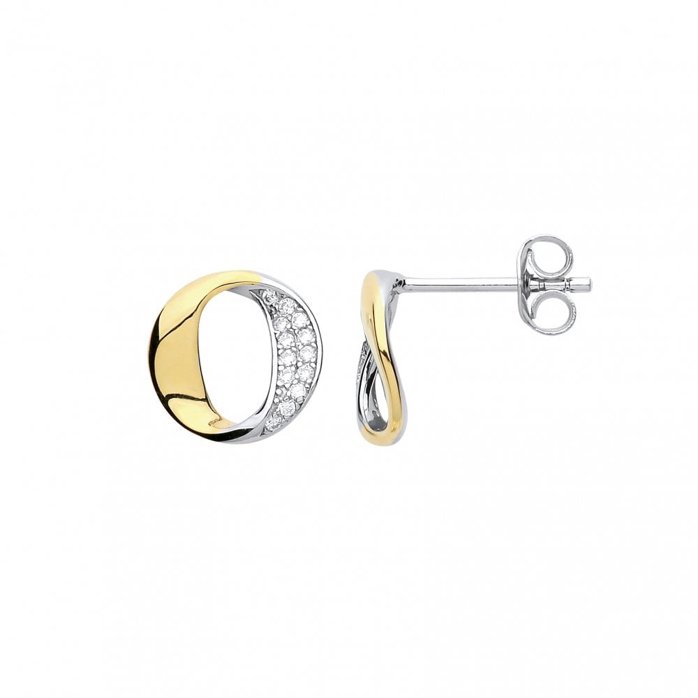 925 Sterling Silver & Gold Plated CZ Interlocking Circle Stud Earrings