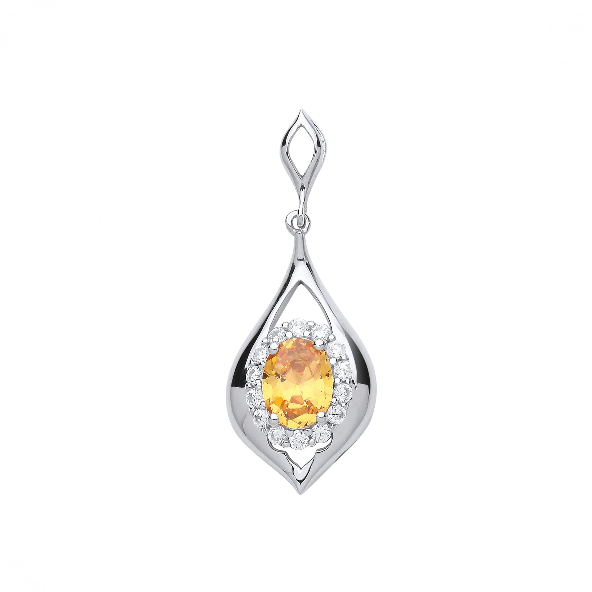 925 Sterling Silver CZ & Citrine Fancy Pendant
