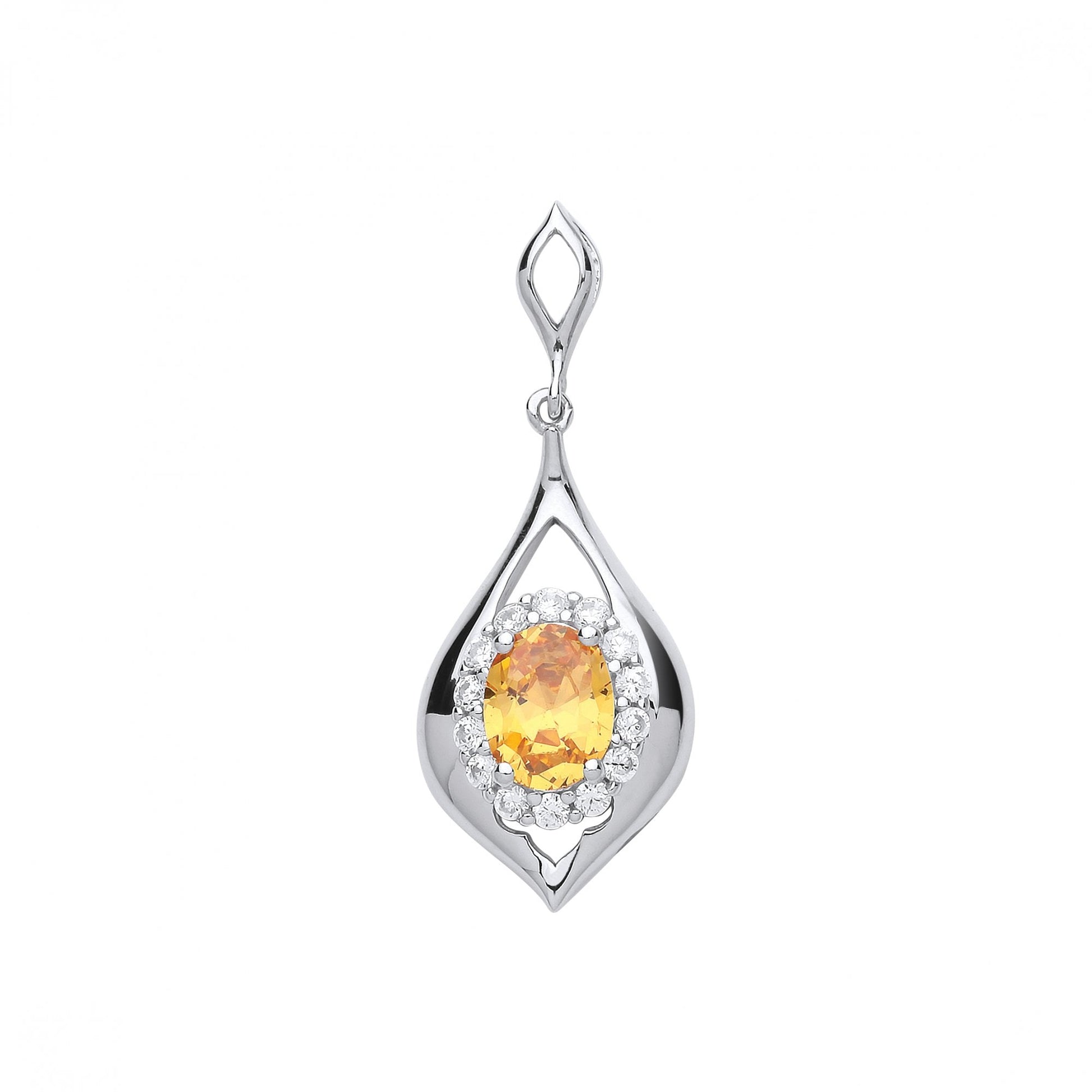 925 Sterling Silver CZ & Citrine Fancy Pendant