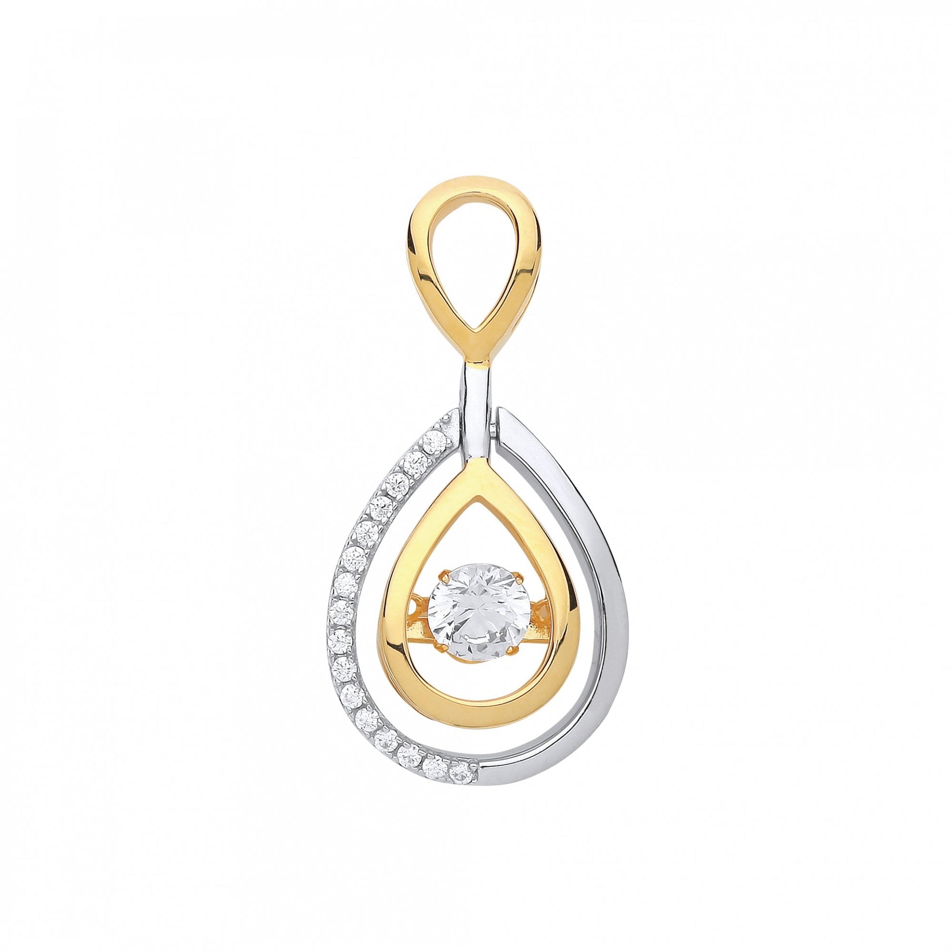 925 Sterling Silver & Gold Plated Floating CZ Pear Shape Pendant