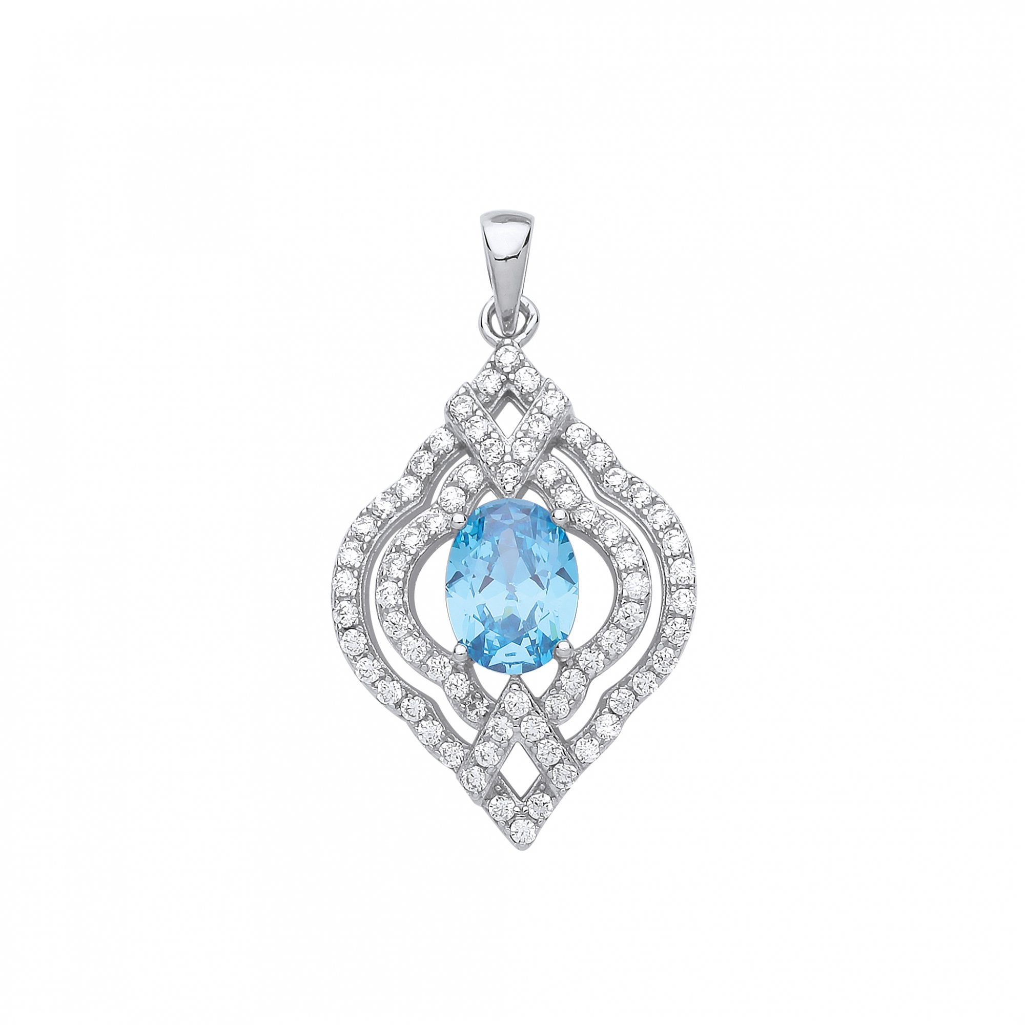925 Sterling Silver CZ & Aqua Blue Pendant