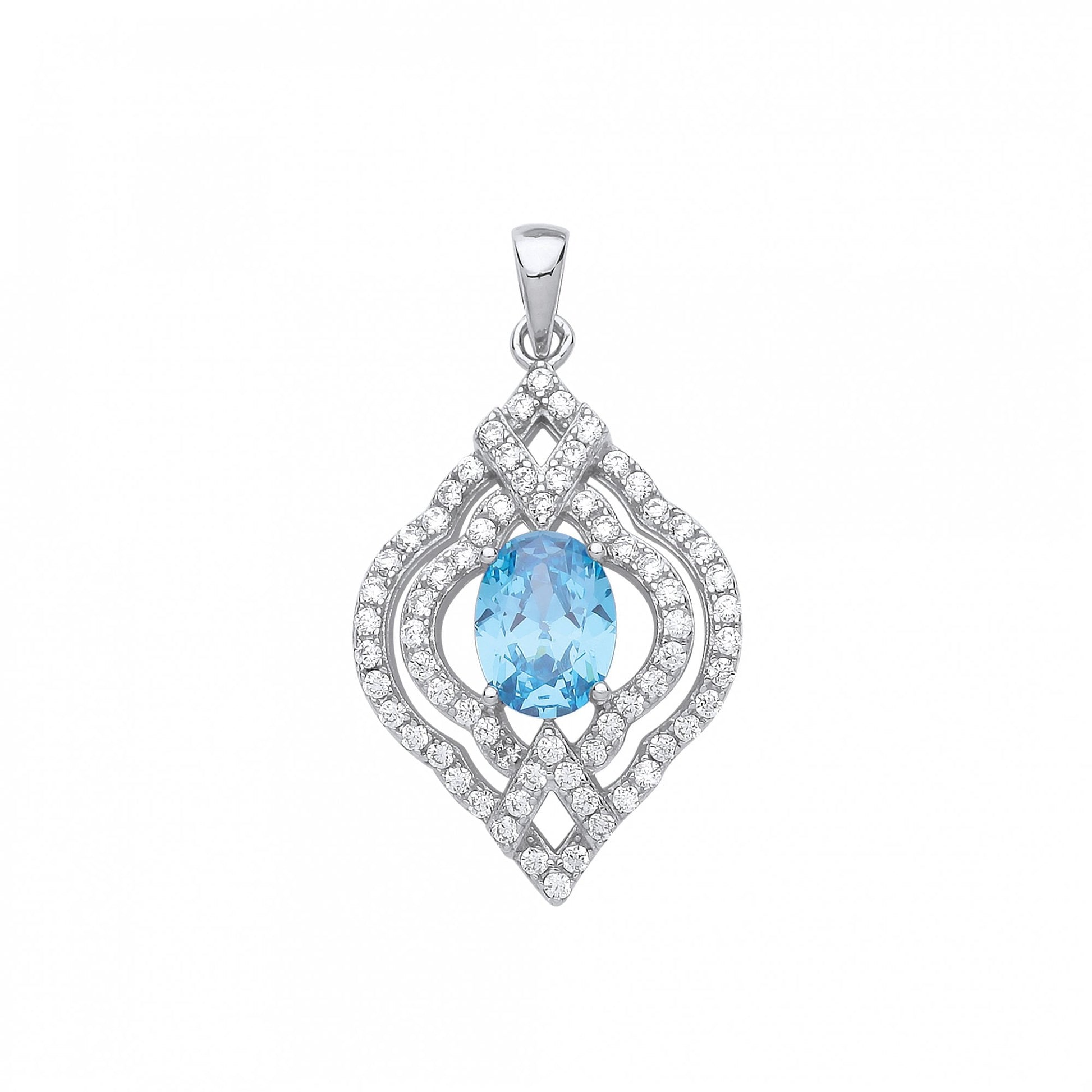 925 Sterling Silver CZ & Aqua Blue Pendant