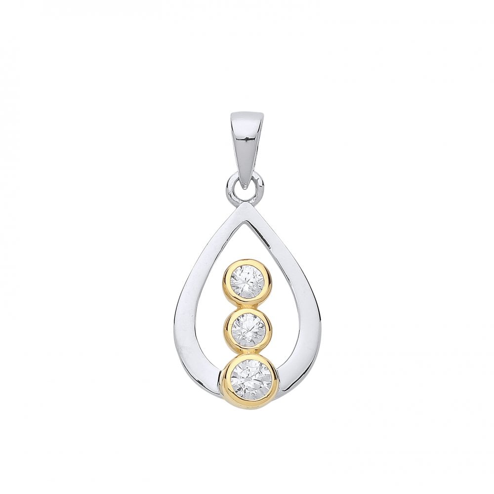 925 Sterling Silver & Gold Plated CZ Fancy Pendant
