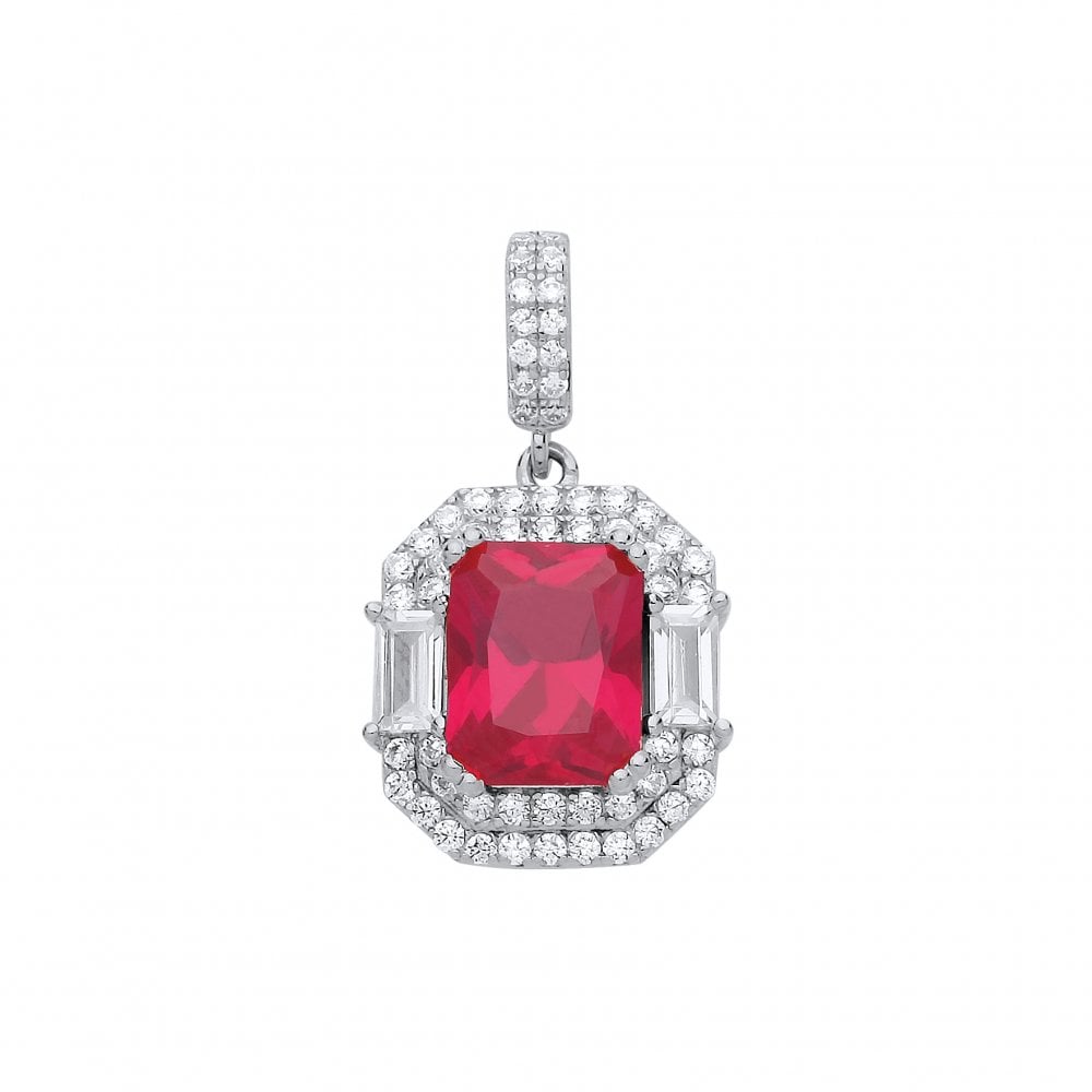 Silver Rhodium Plated CZ & Ruby Fancy Pendant