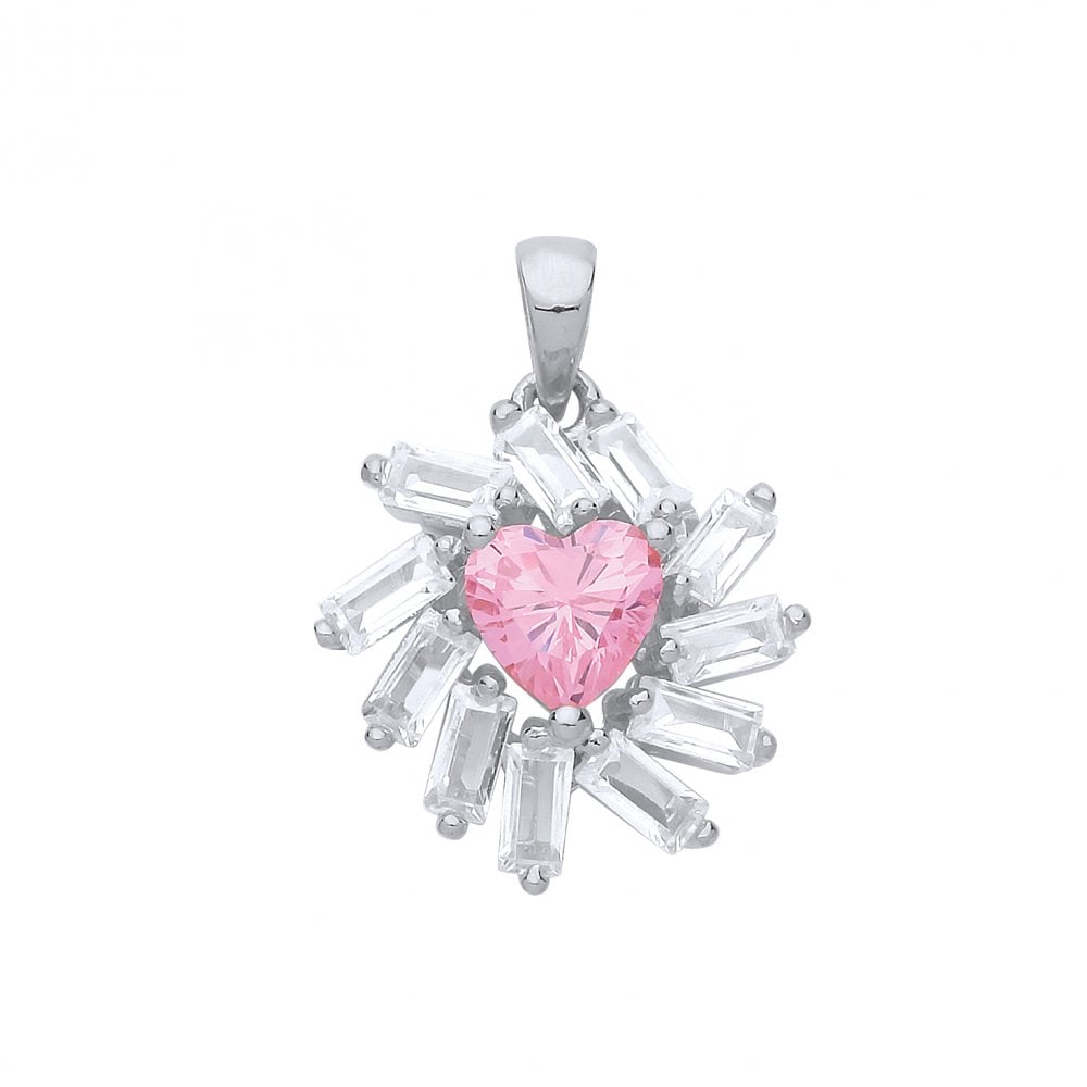 Rose Gold CZ & Pink Heart Fancy Pendant